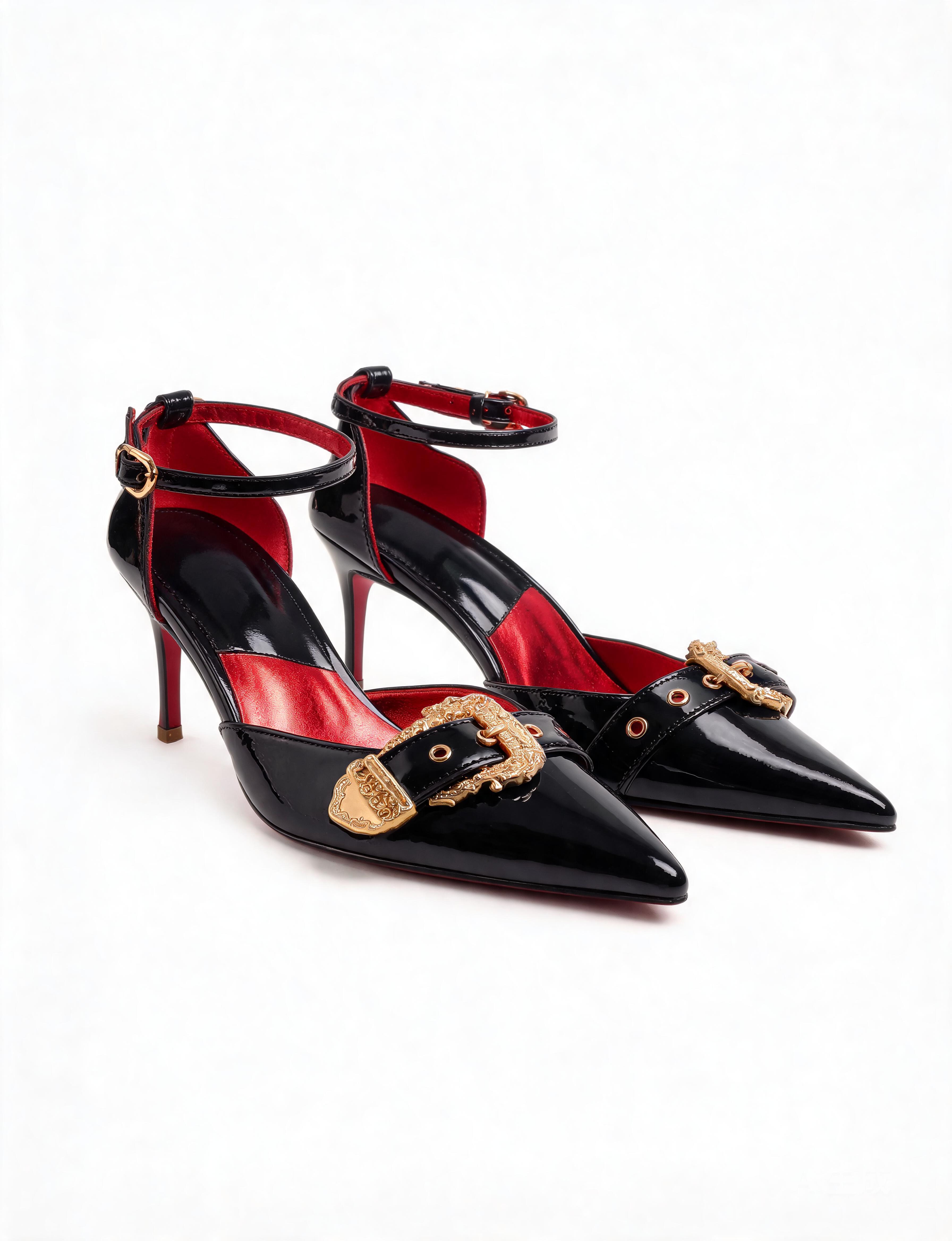  Miku Buckle Patent Leather Strap  Pumps In Black 
