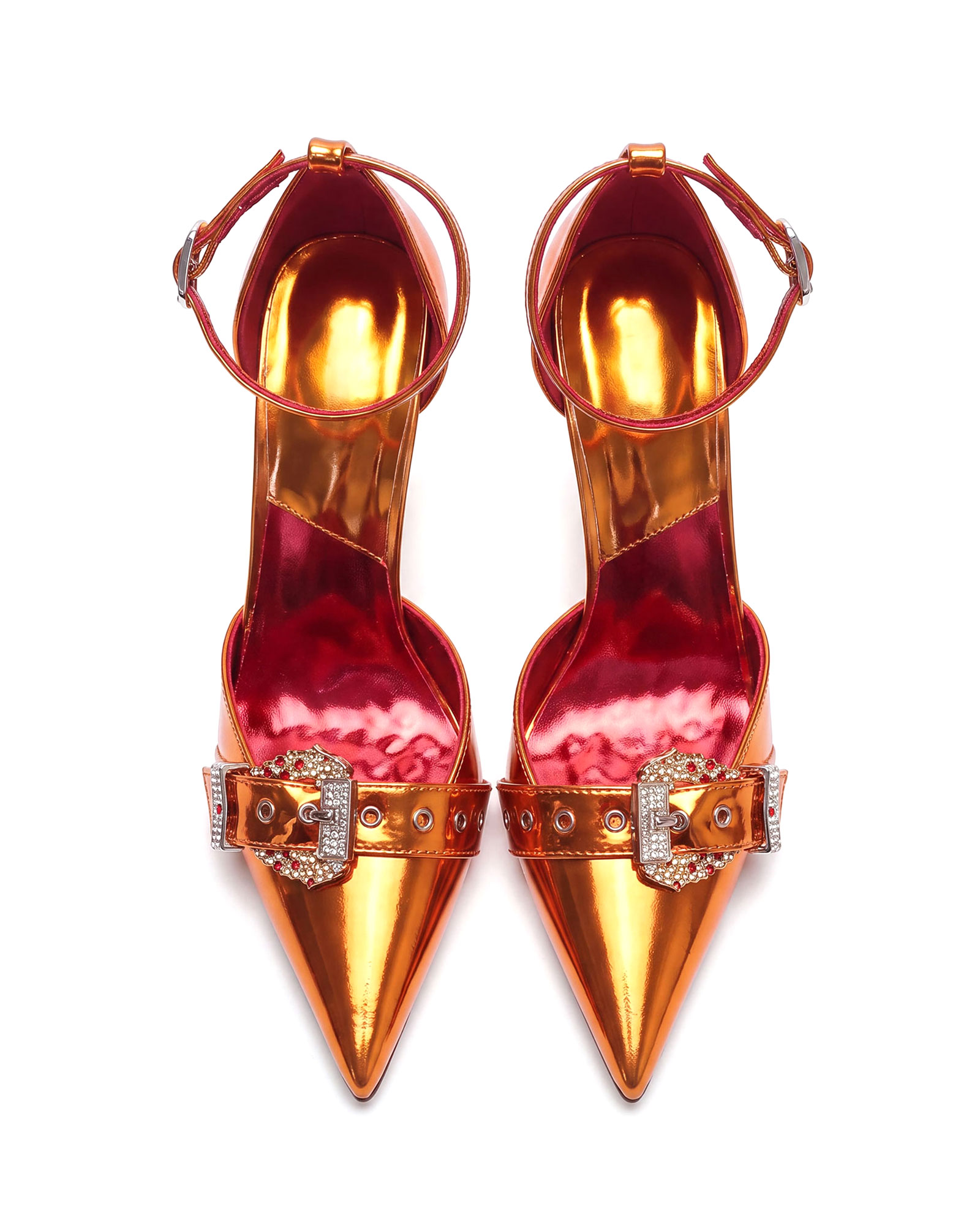  Miku Buckle Patent Leather Strap  Pumps In Orange