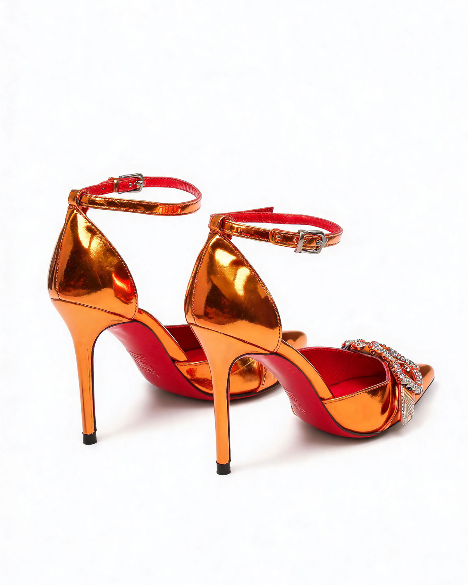  Miku Buckle Patent Leather Strap  Pumps In Orange