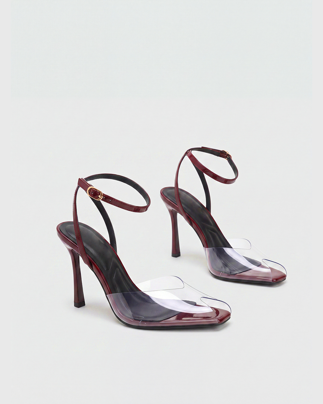 Zephira Clear Strap Stiletto Sandals In Burgundy