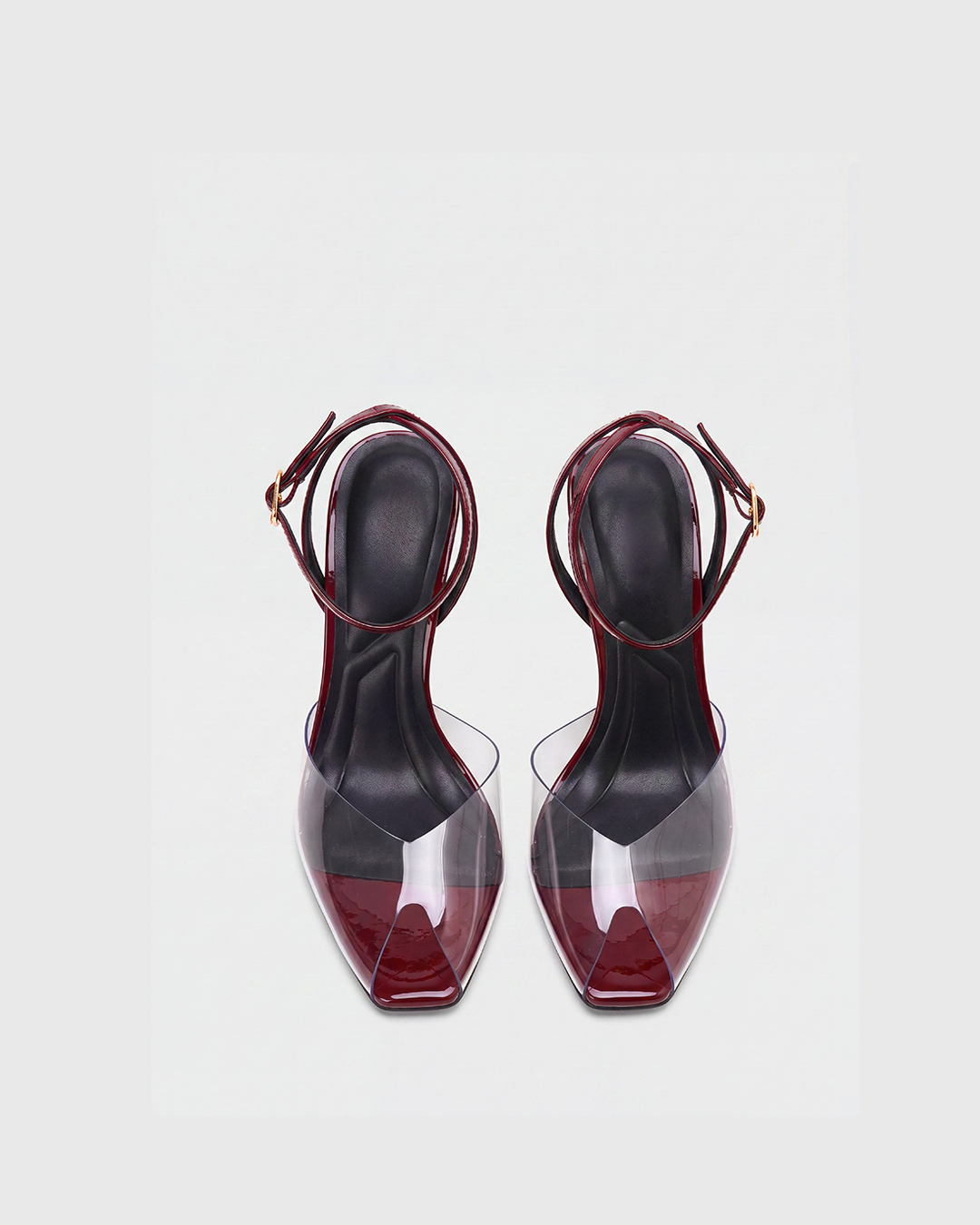 Zephira Clear Strap Stiletto Sandals In Burgundy