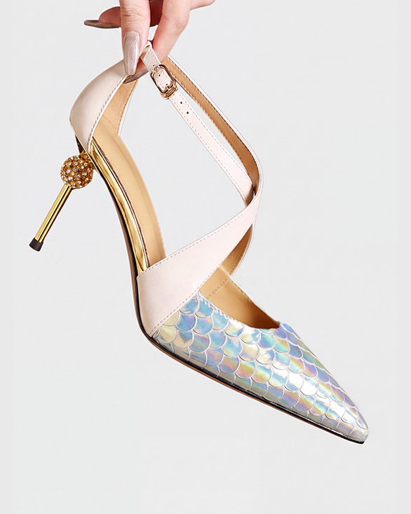 Saima Snake Print Cross Strap Pumps In White