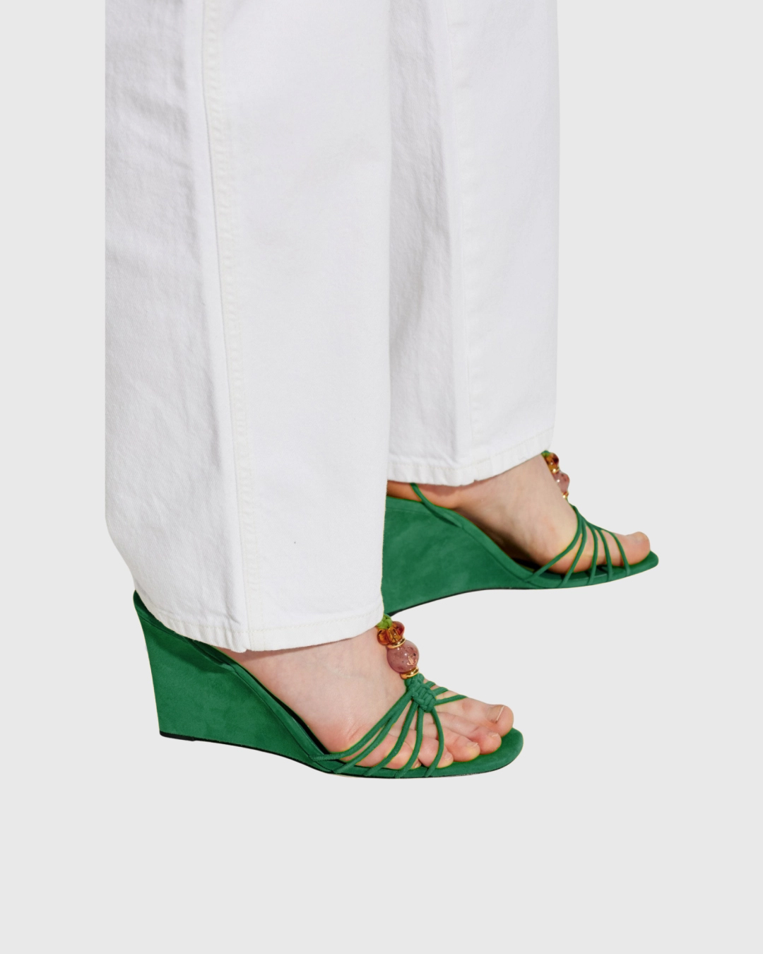 Liora Suede Wedge Sandals In Green