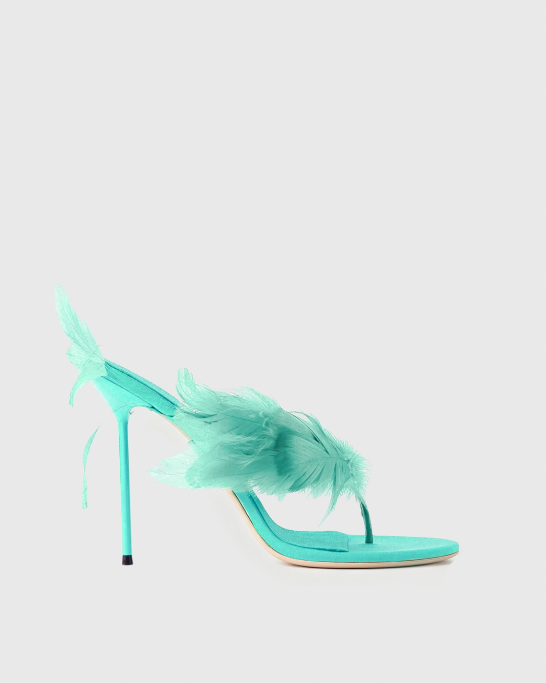 Luiza Feather Trim Mules In Green