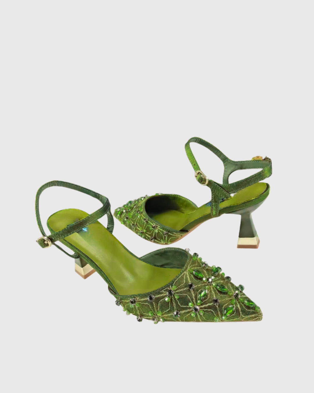 Flora Rhinestone Slingback Pumps In Olive