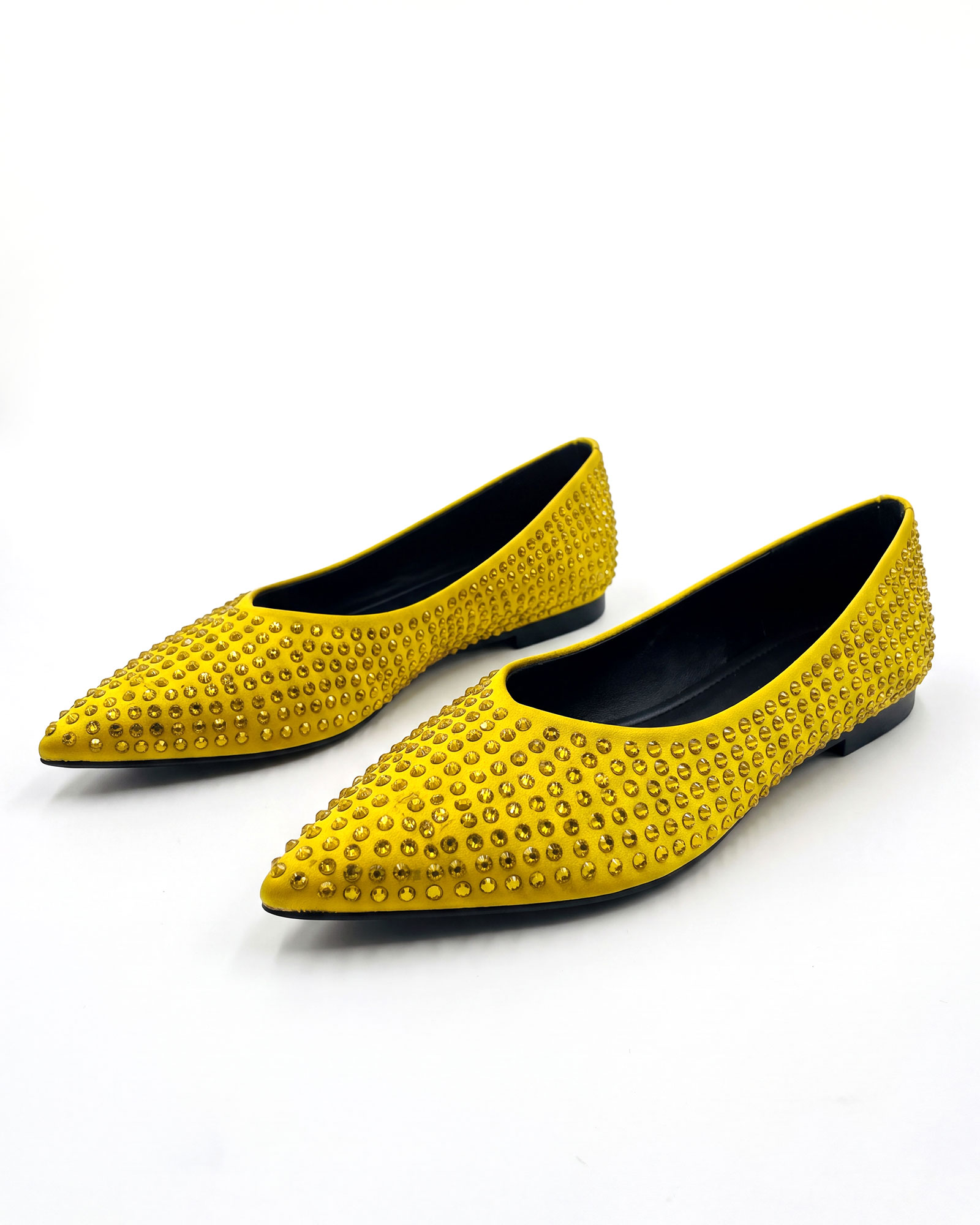 Violet Rhinestone Flats In Yellow
