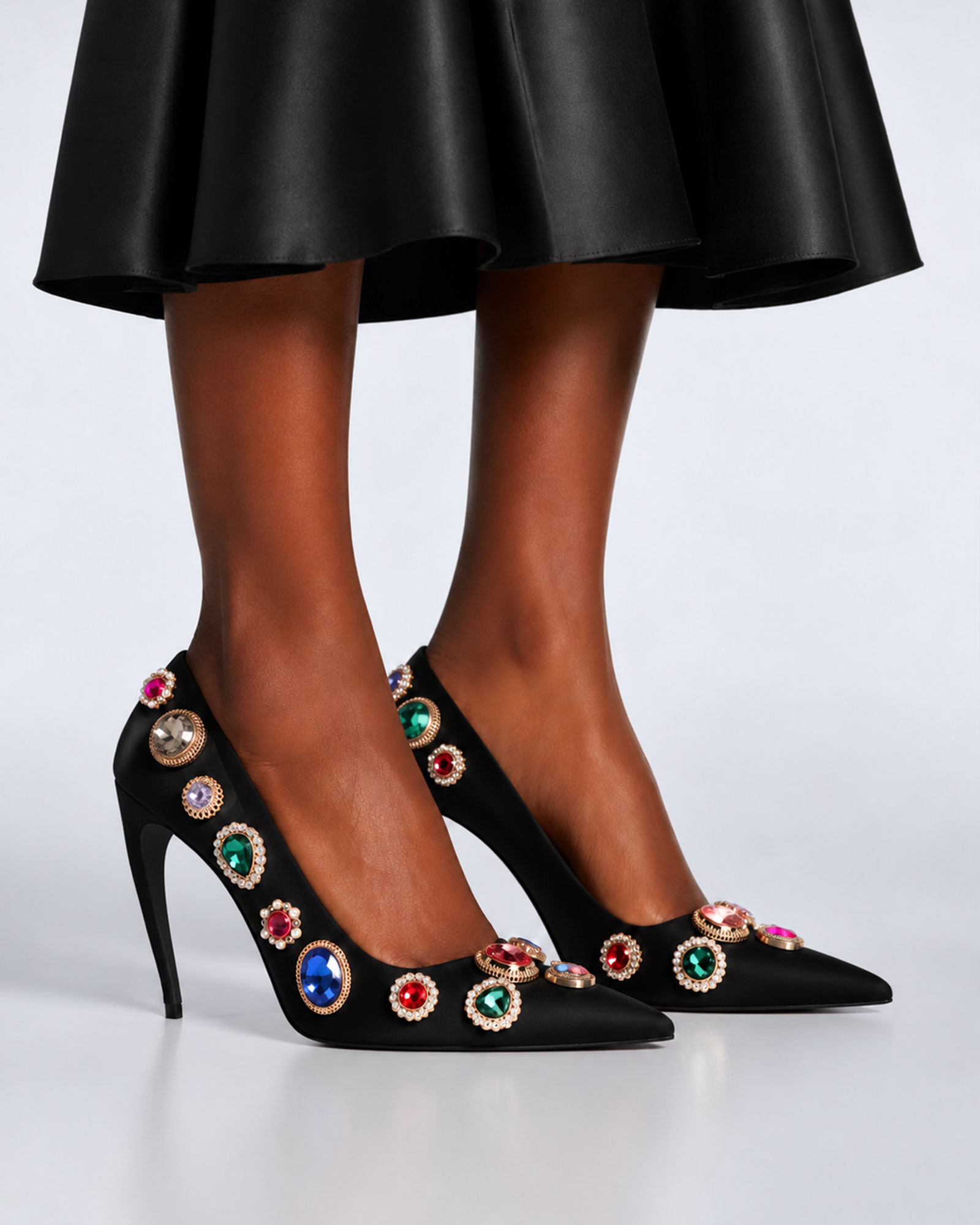 Necla Gem Satin Pumps In Black