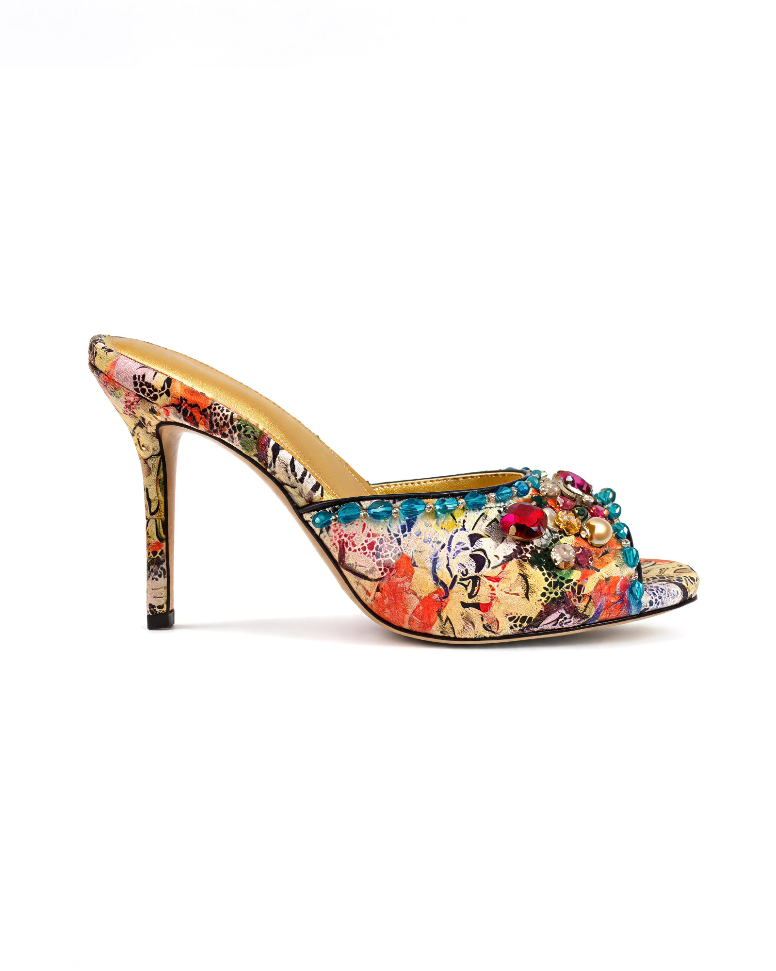 Nadiia Rhinestone Print Mules In Multicolor