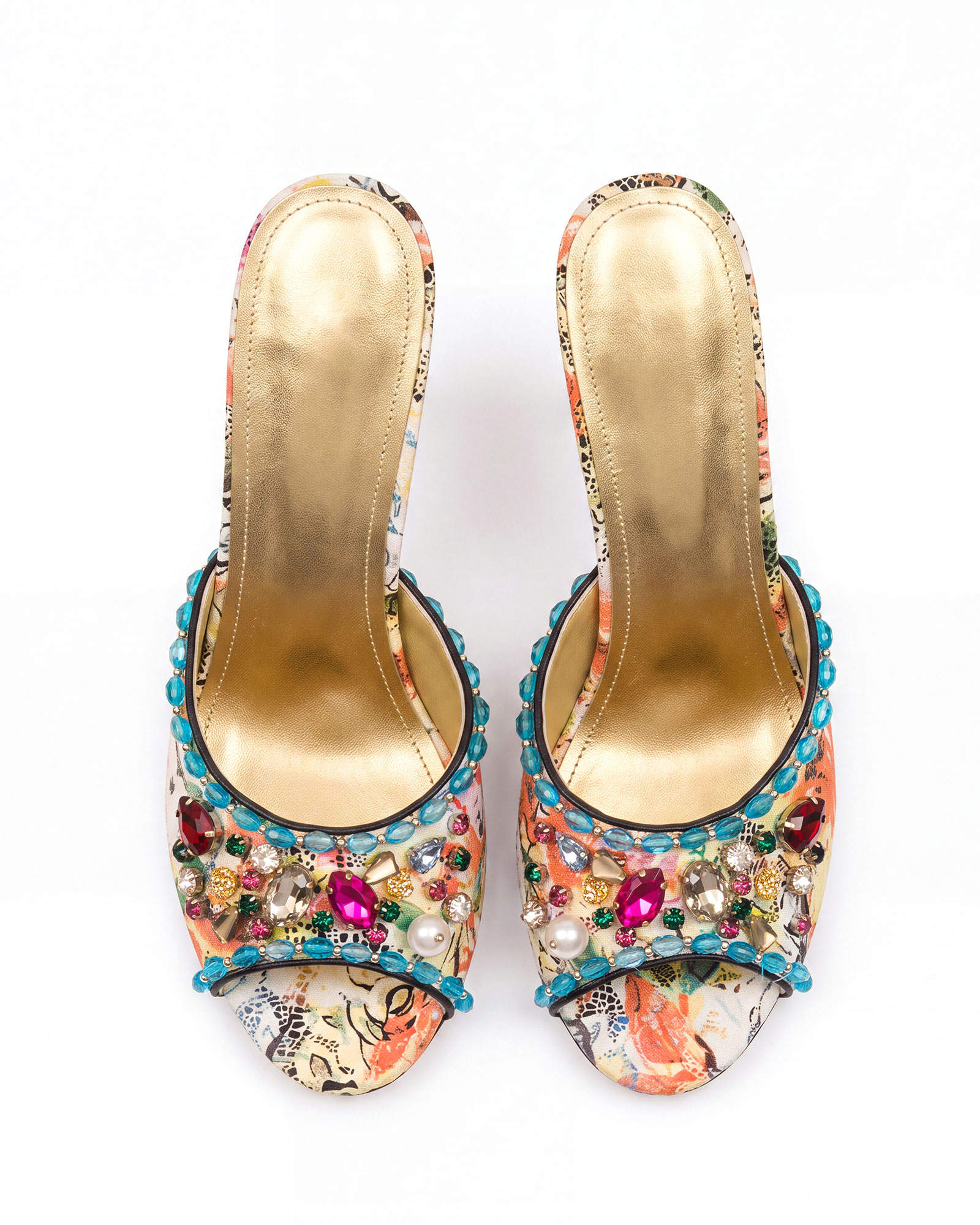 Nadiia Rhinestone Print Mules In Multicolor