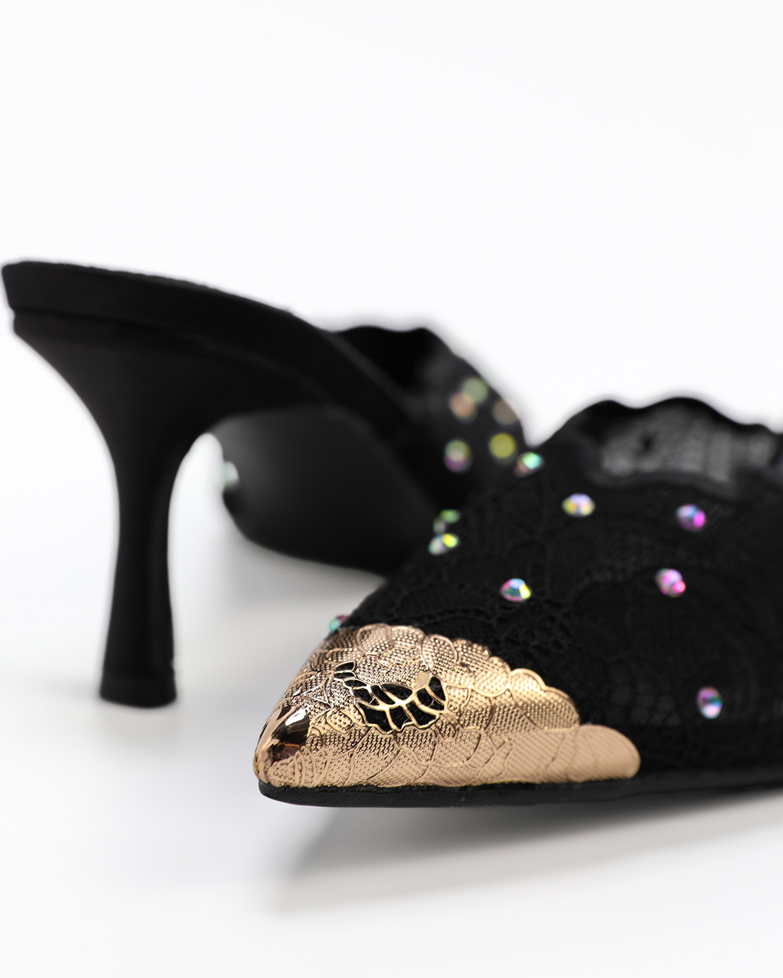 Lidija Gold Pointed Toe Mules