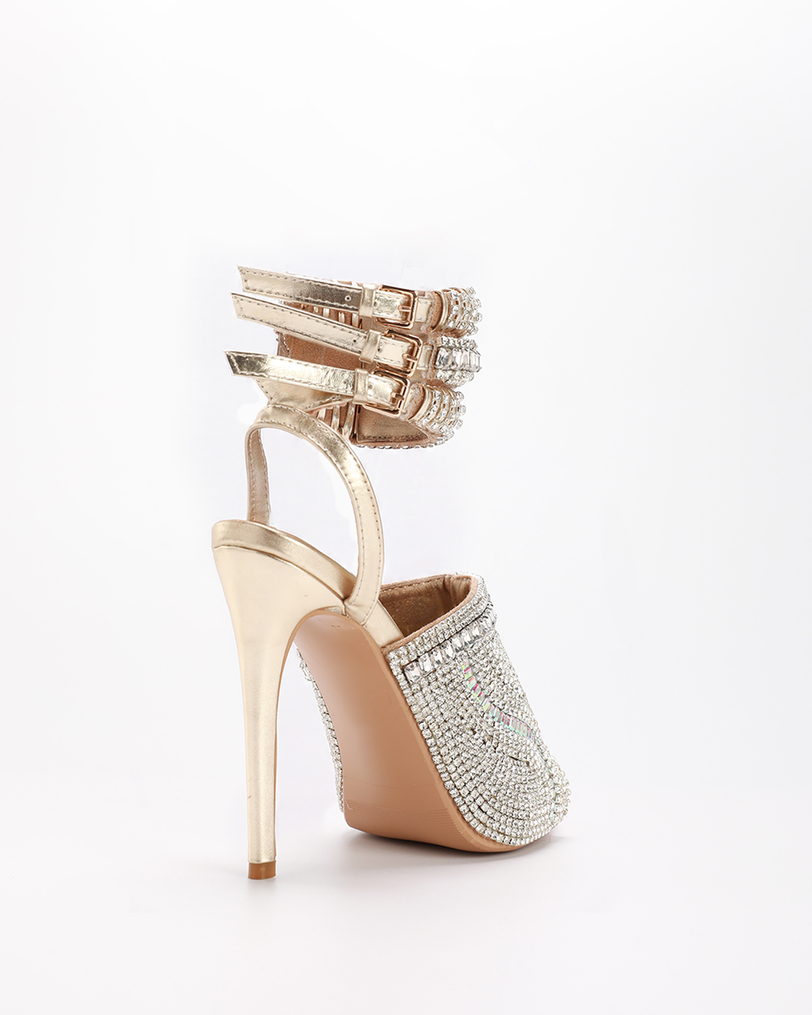 Edith Rhinestone Peep Toe Sandals In Gold