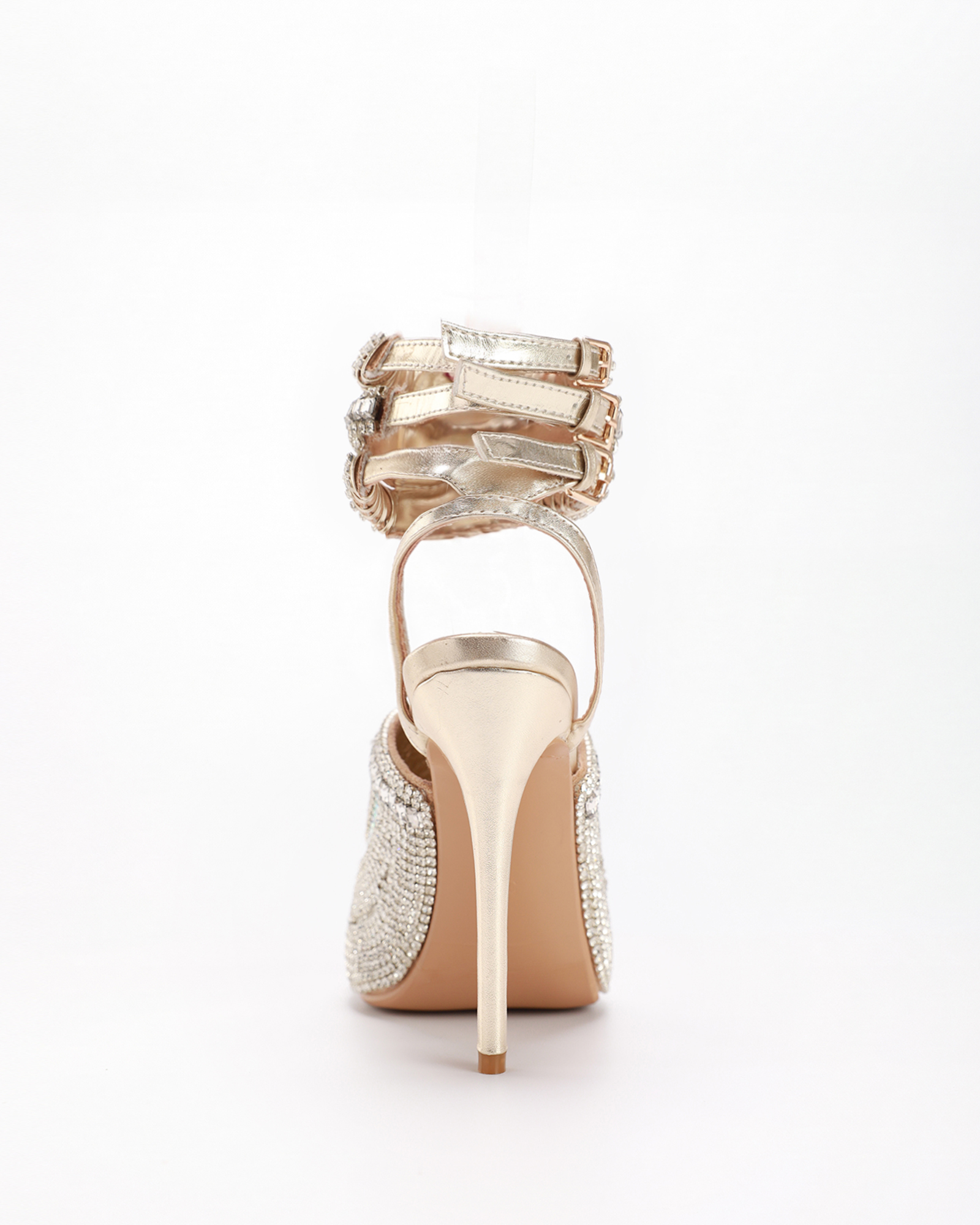 Edith Rhinestone Peep Toe Sandals In Gold
