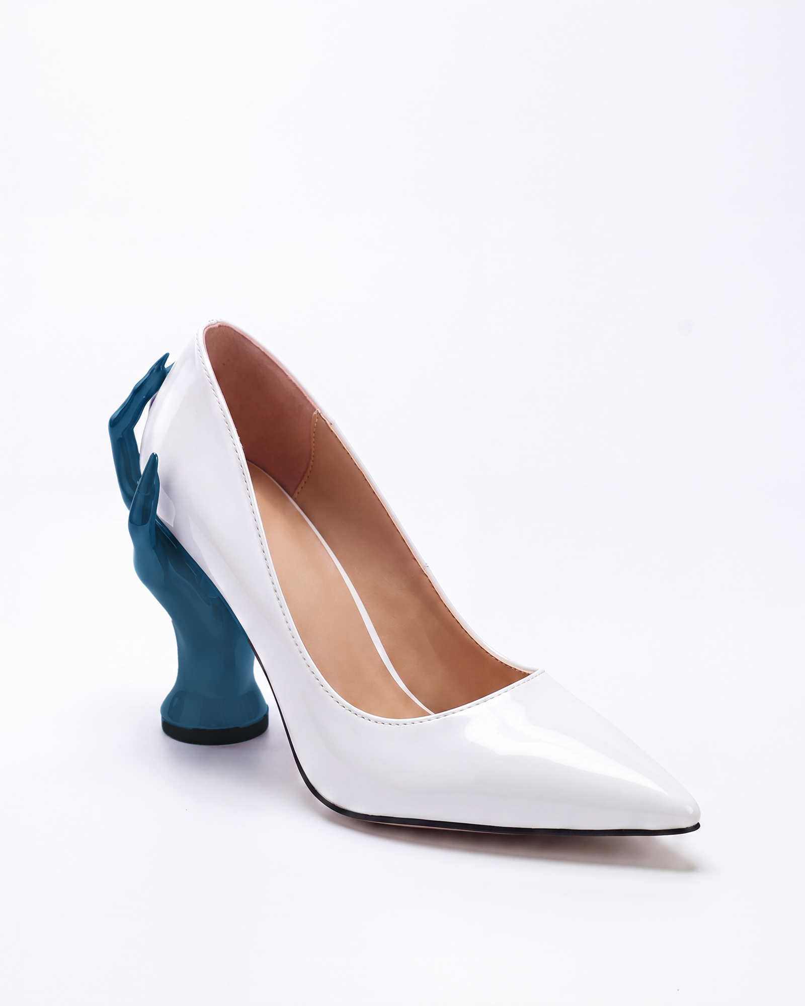 Maija Green Hand Sculpture Heels In White