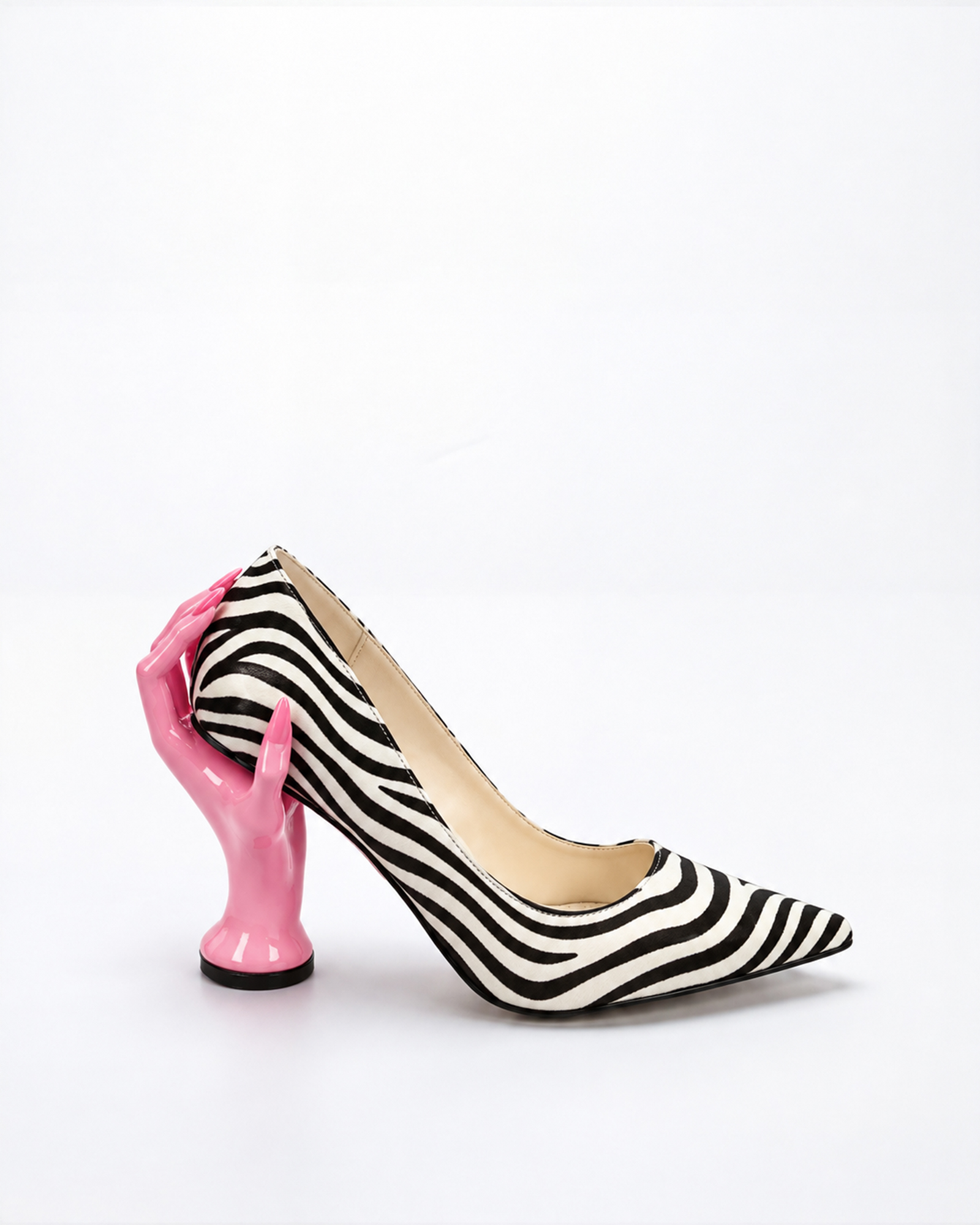 Maija Pink Hand Sculpture Heels In Zebra