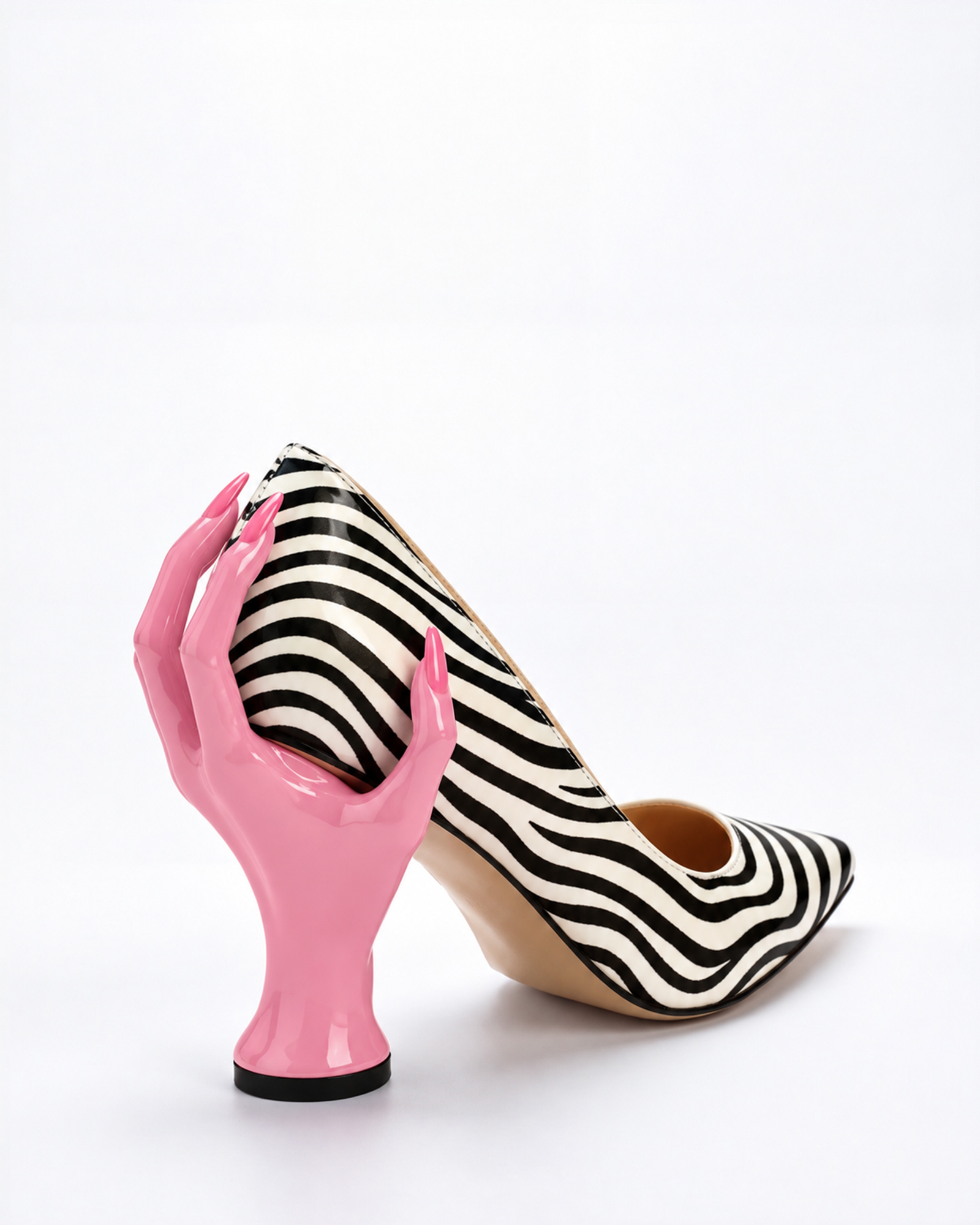 Maija Pink Hand Sculpture Heels In Zebra