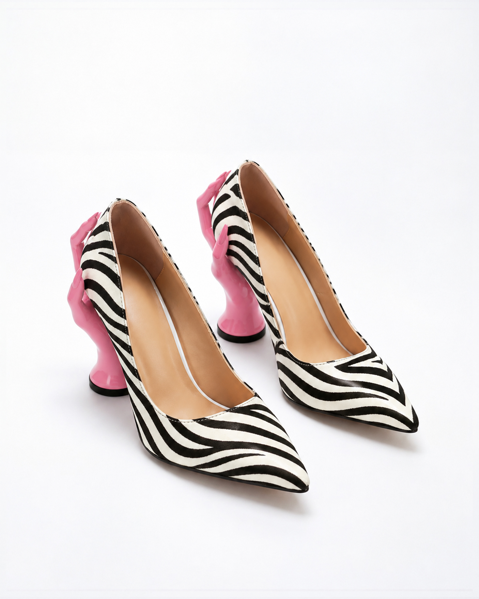 Maija Pink Hand Sculpture Heels In Zebra