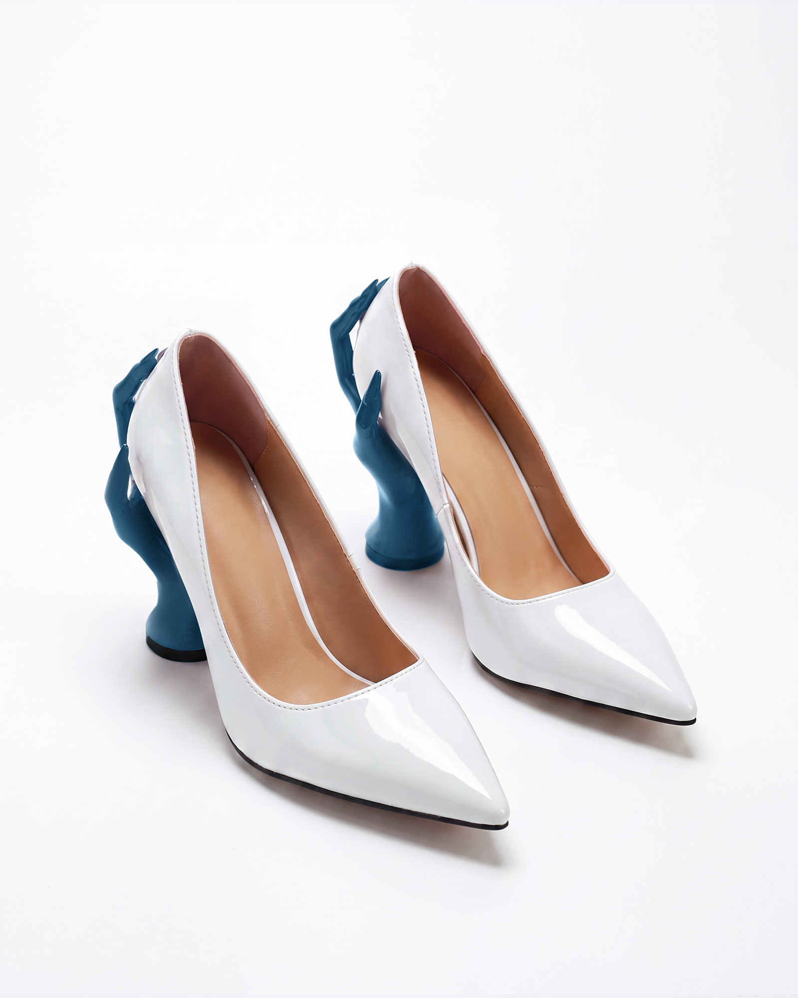Maija Green Hand Sculpture Heels In White