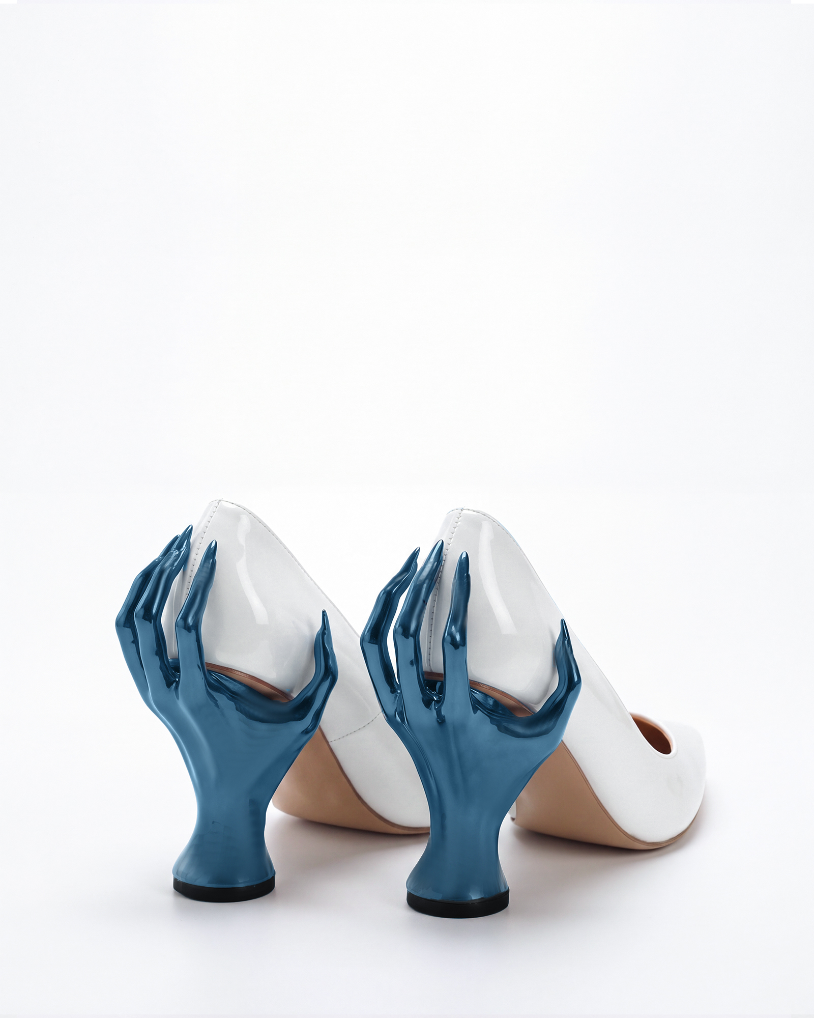 Maija Green Hand Sculpture Heels In White