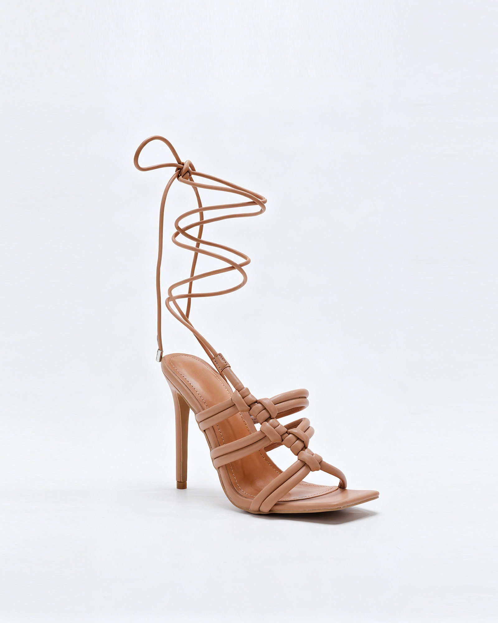 Kadi Knotted Lace Up Sandals In Nude