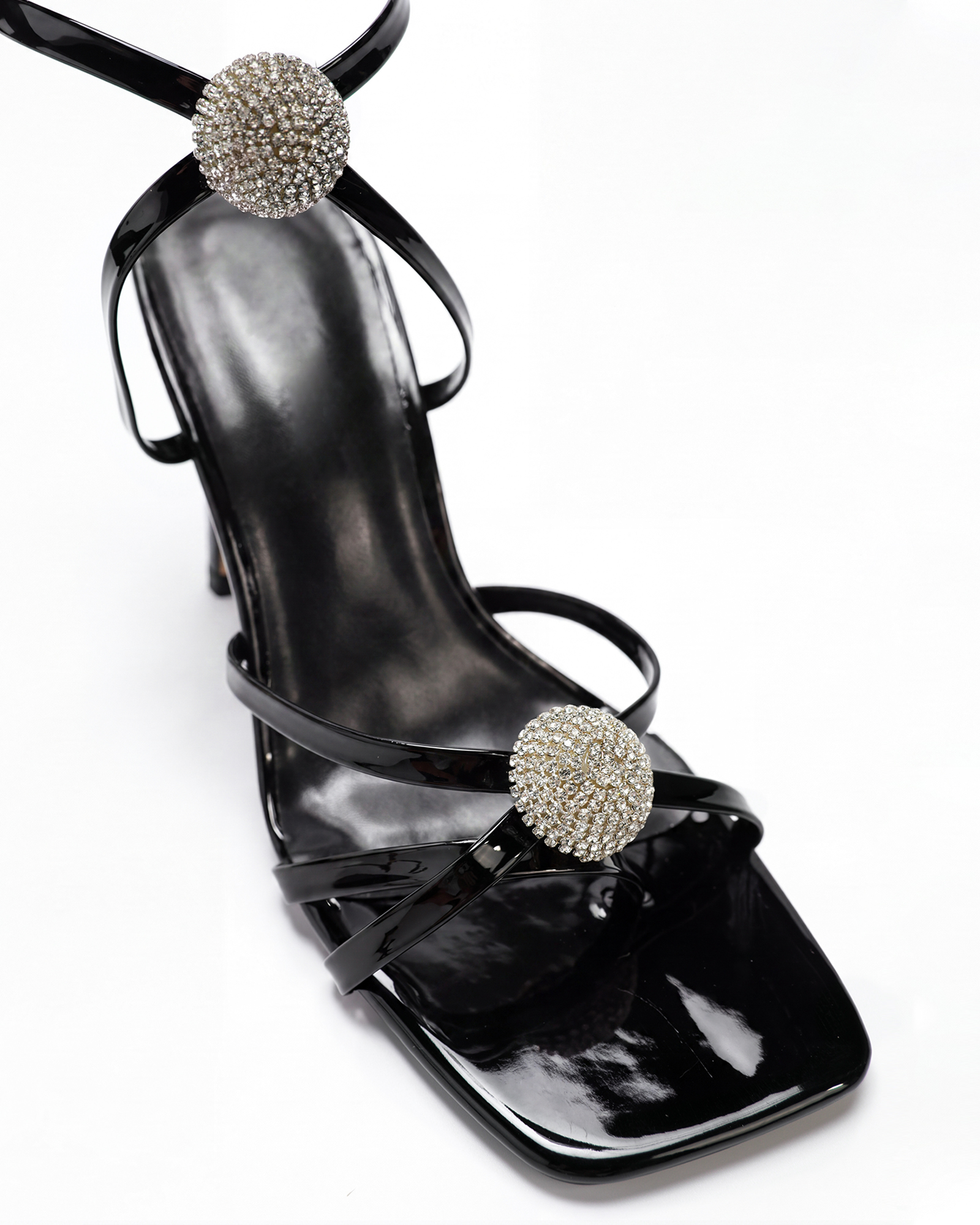 Maela Rhinestone Strap Sandals In Black