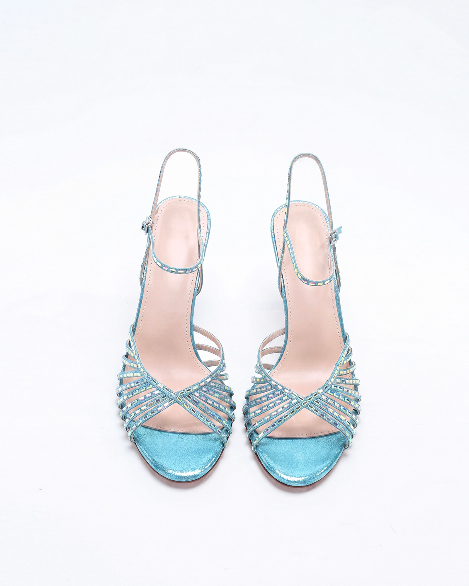 Kadri Rhinestone Cage Sandals In Mermaid Blue