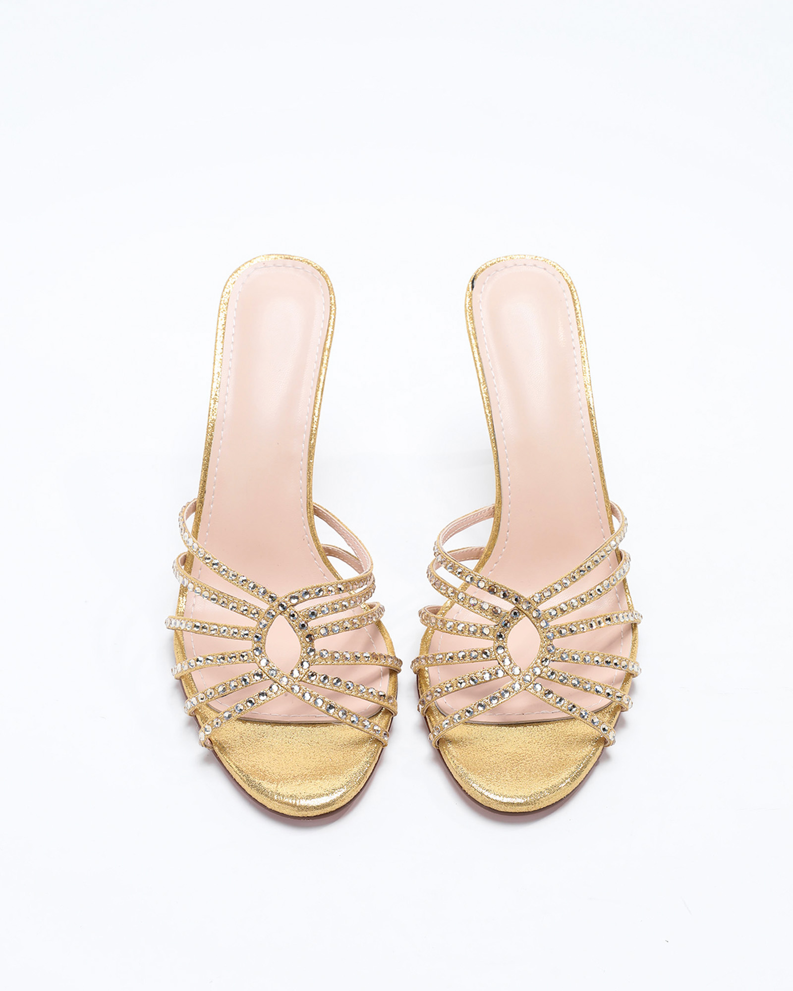 Kaeo Rhinestone Cage Mules In Gold