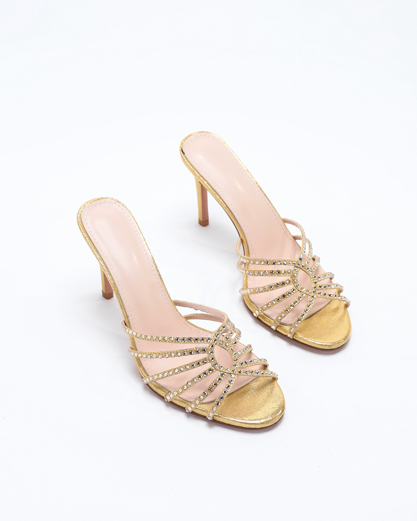Kaeo Rhinestone Cage Mules In Gold