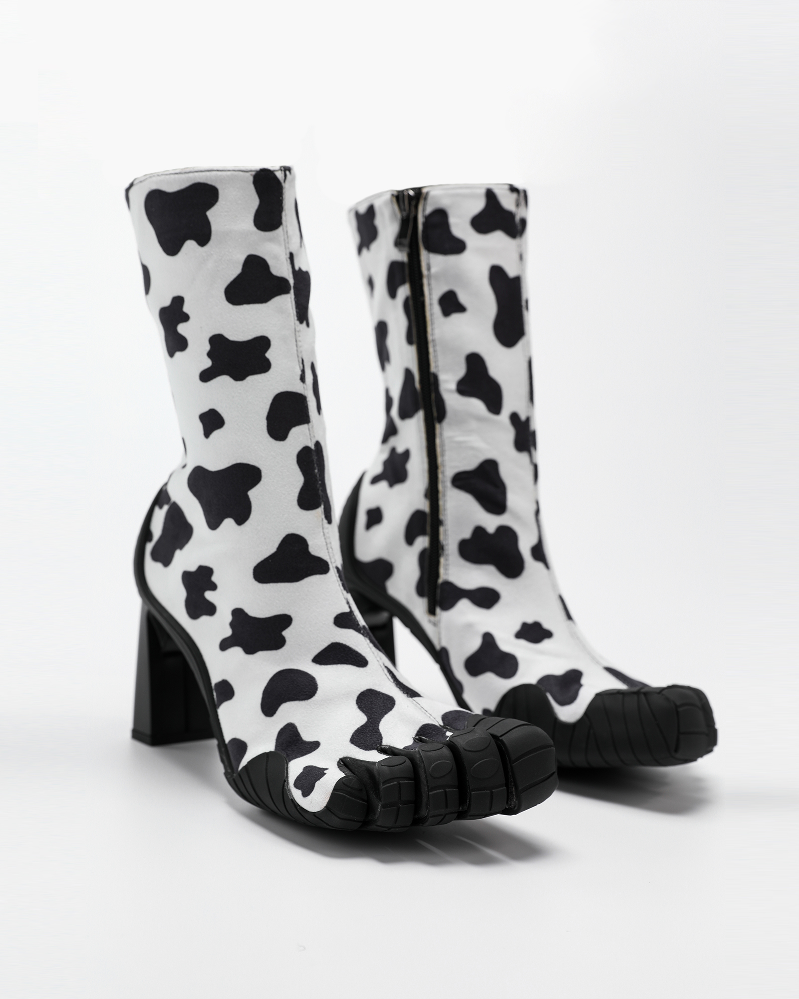 Mahsa Cow Print Ankle Boots