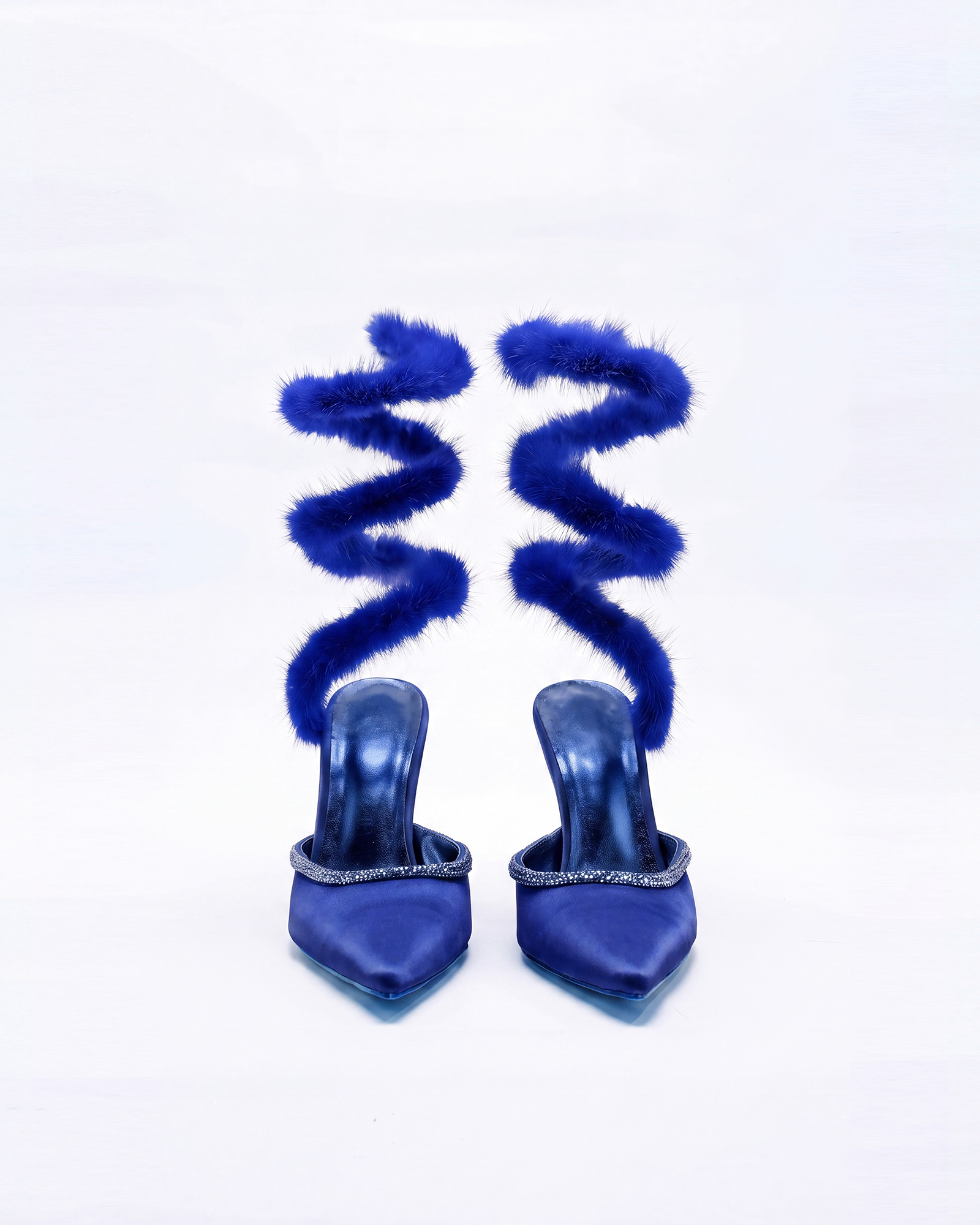 Kaie Faux Fur Trimmed Snake Pumps In Royal Blue