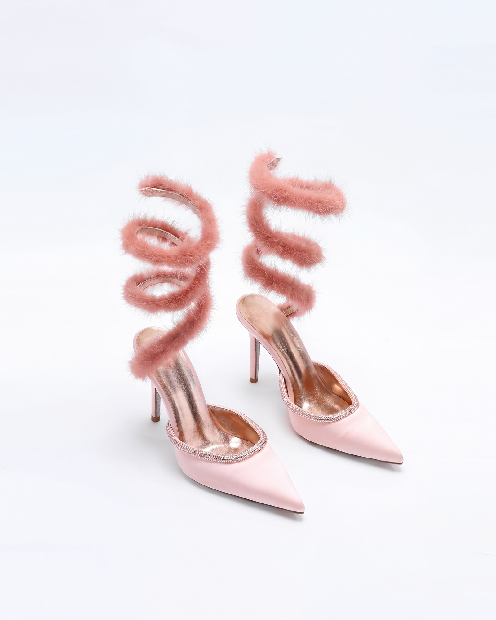 Kaie Faux Fur Trimmed Snake Pumps