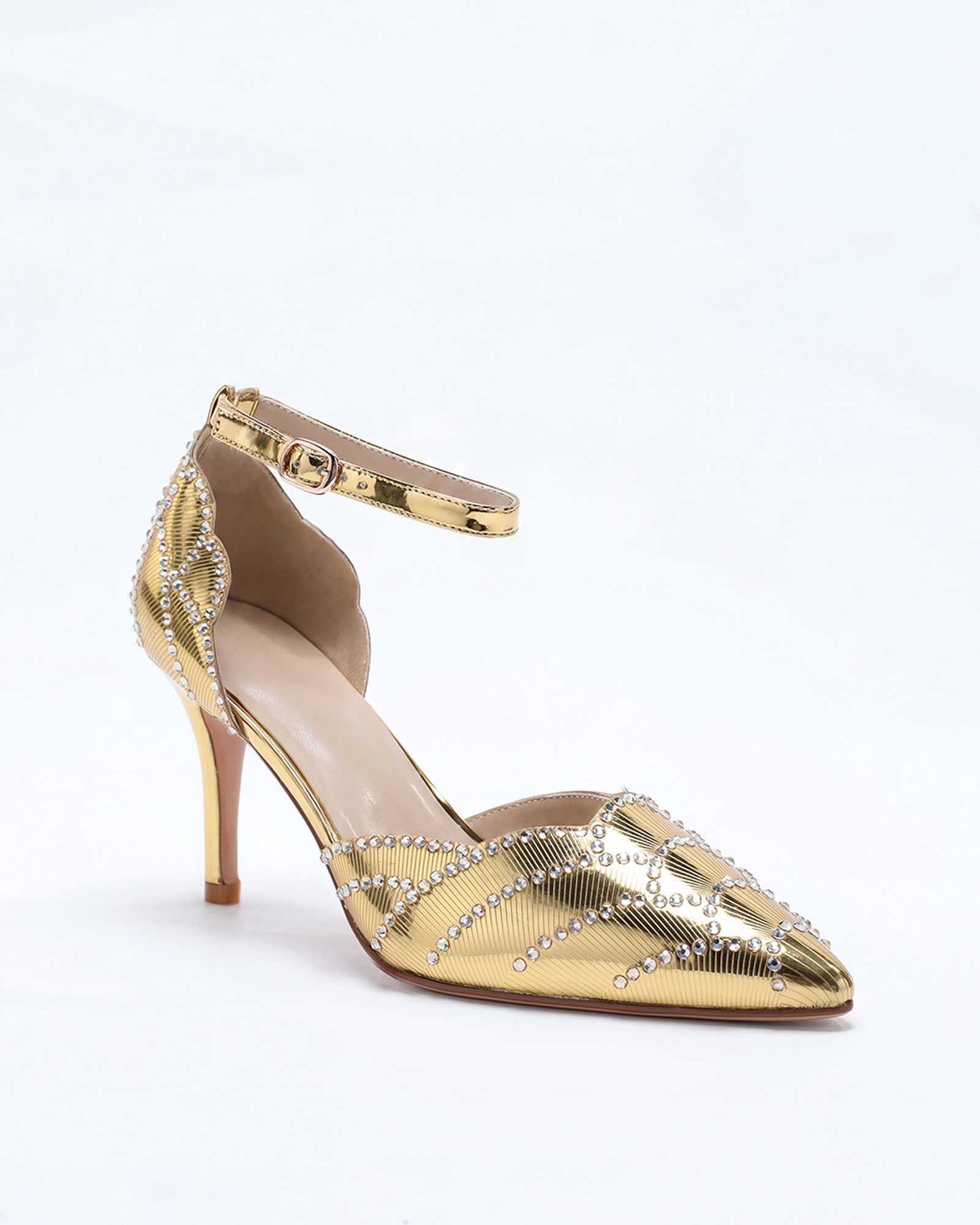 Karol Rhinestone Metallic Pumps In Gold