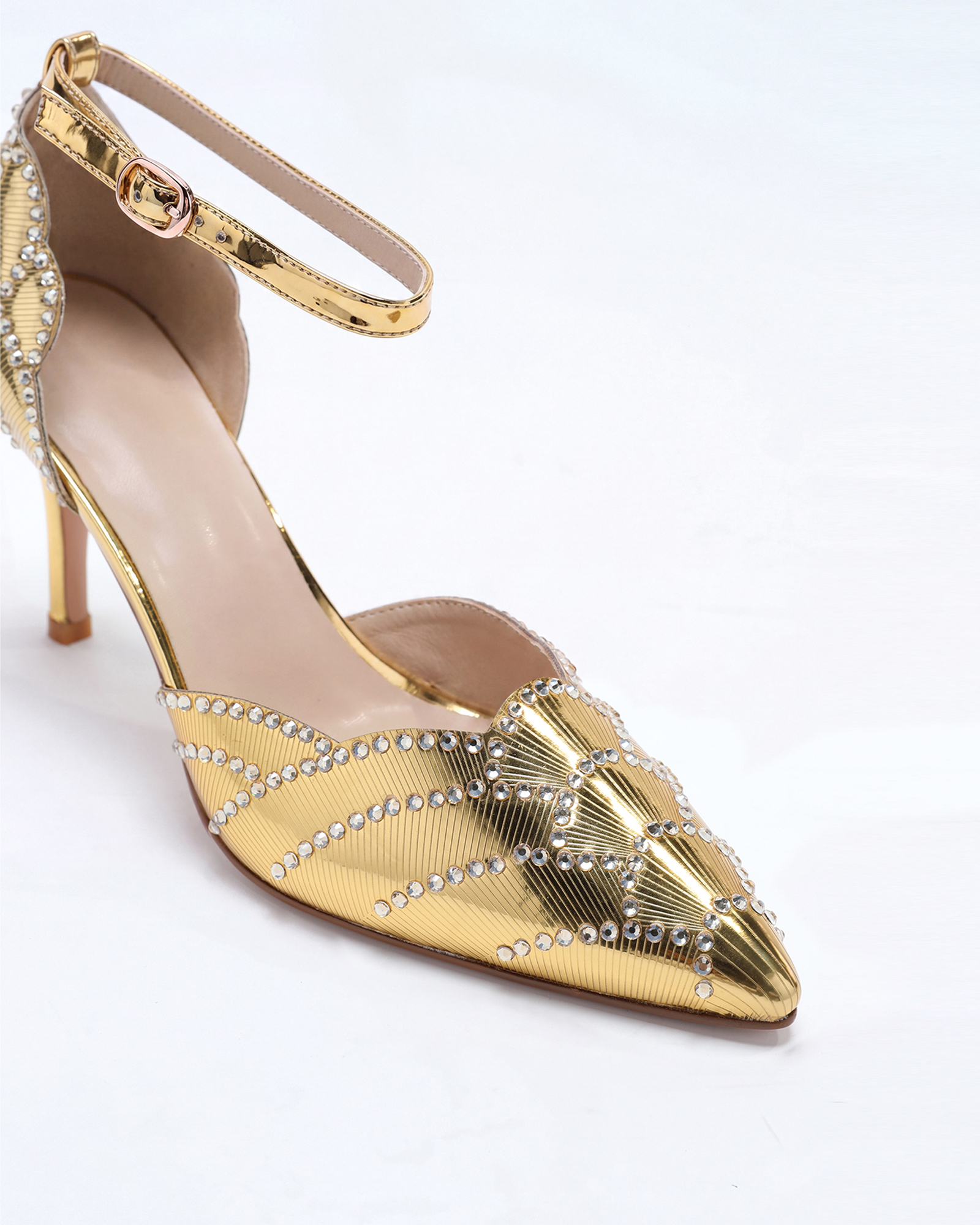 Karol Rhinestone Metallic Pumps In Gold