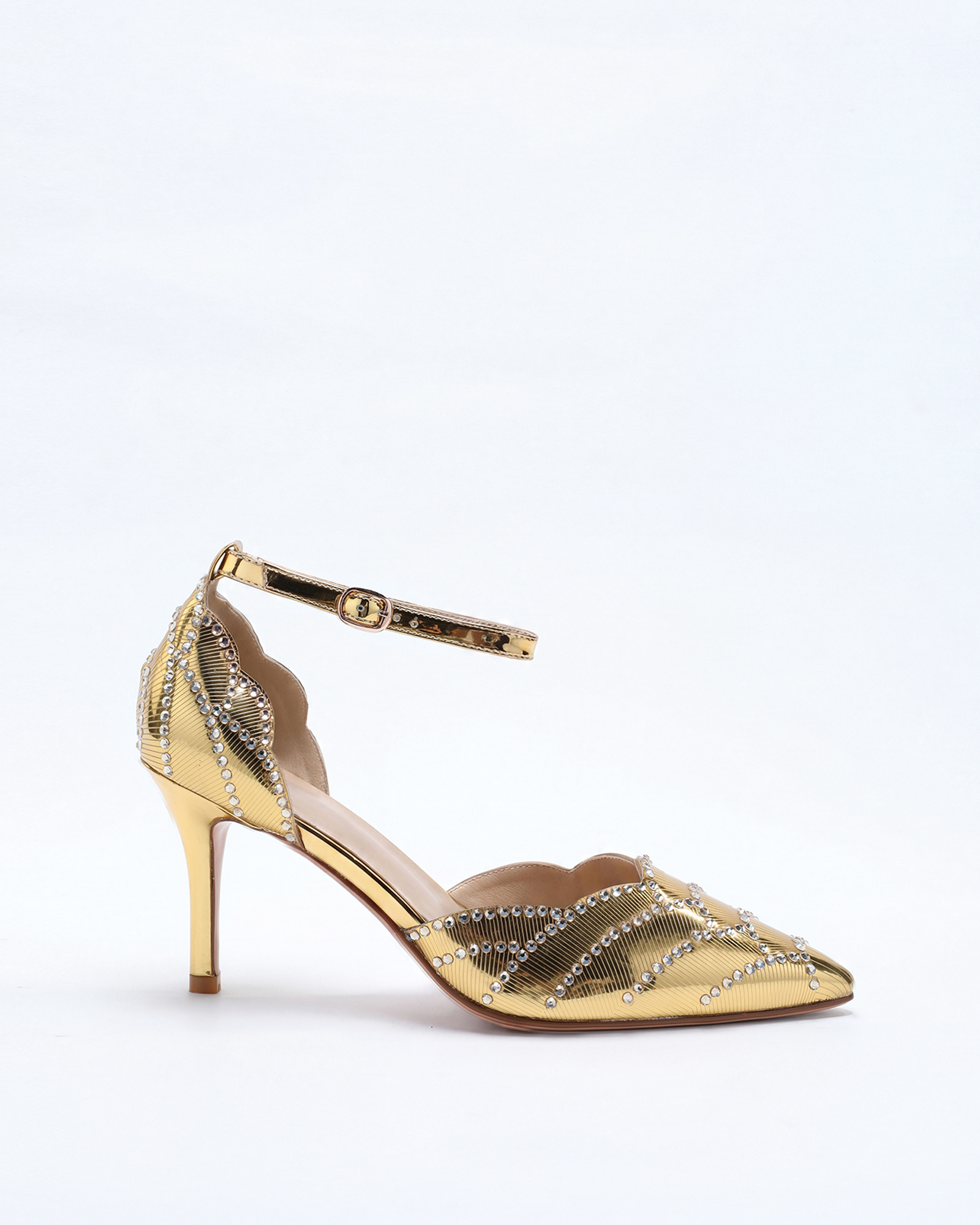 Karol Rhinestone Metallic Pumps In Gold