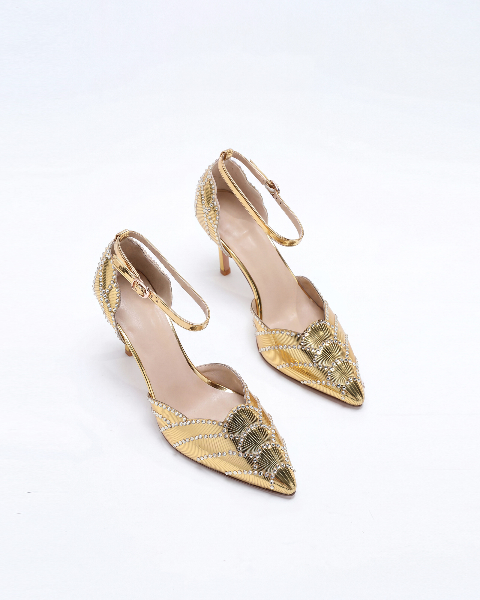 Karol Rhinestone Metallic Pumps In Gold