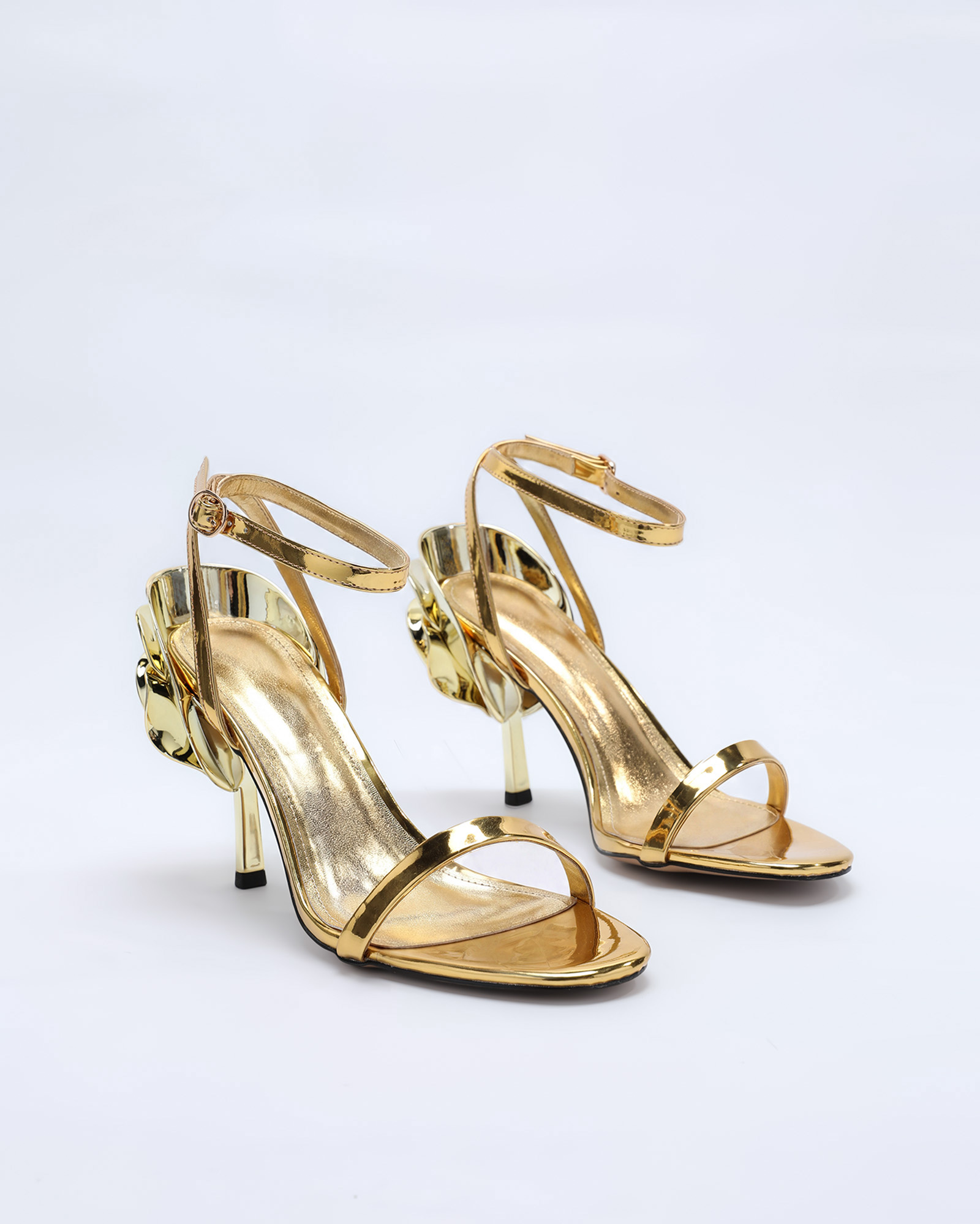 Kaija Metallic Sculptural Rose Heels In Gold