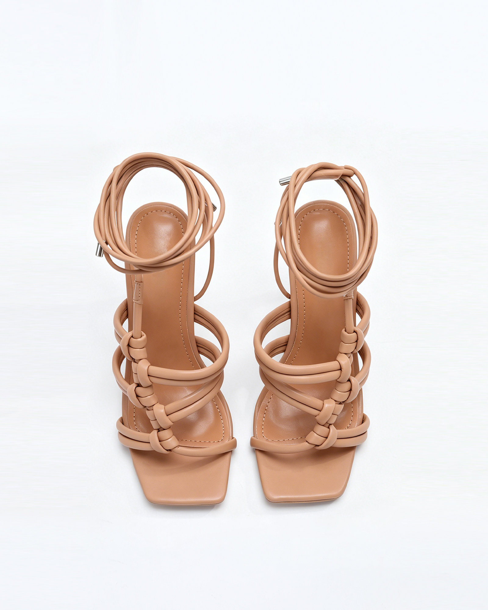 Kadi Knotted Lace Up Sandals In Nude