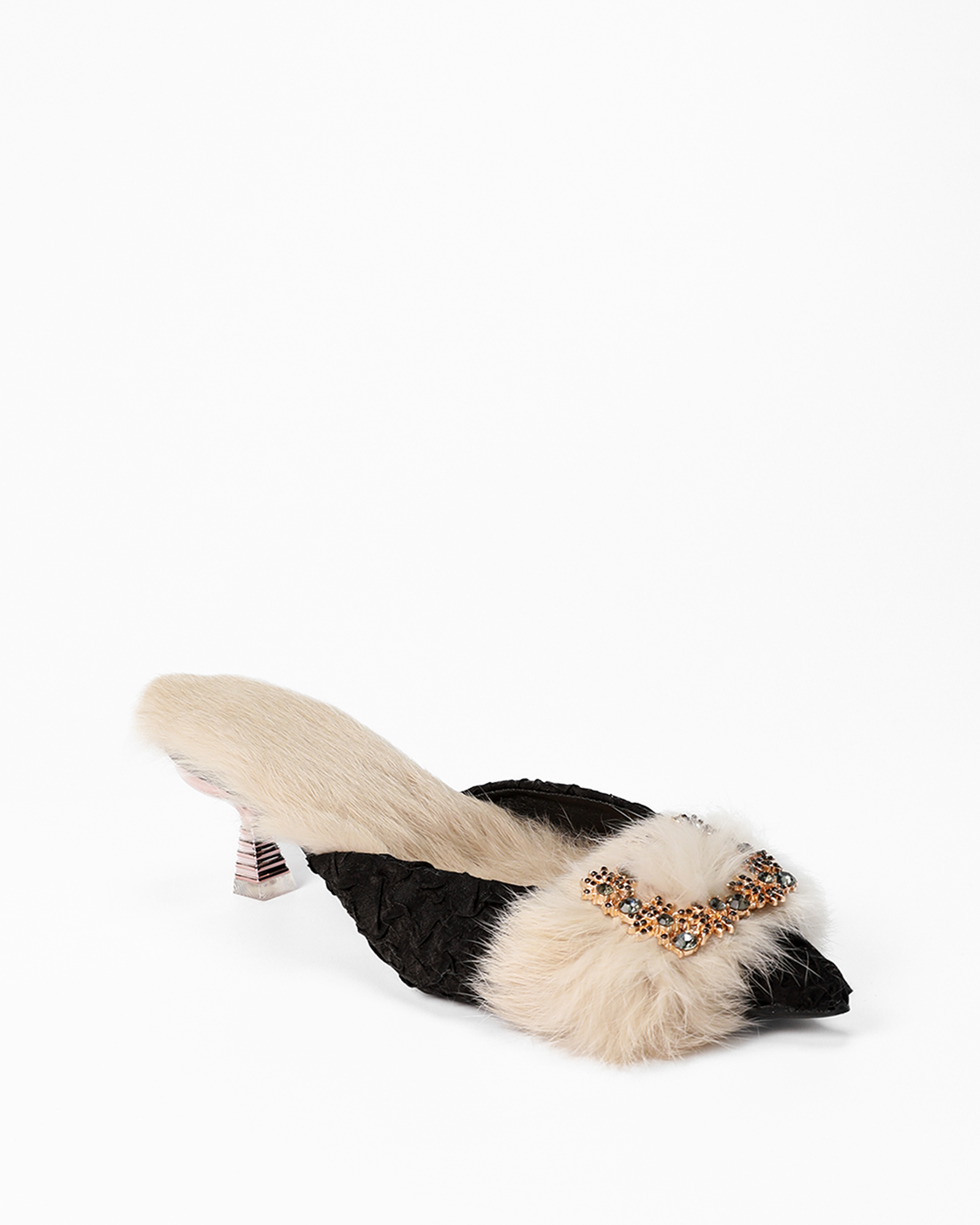 Helen Faux Fur Satin Mules In Black