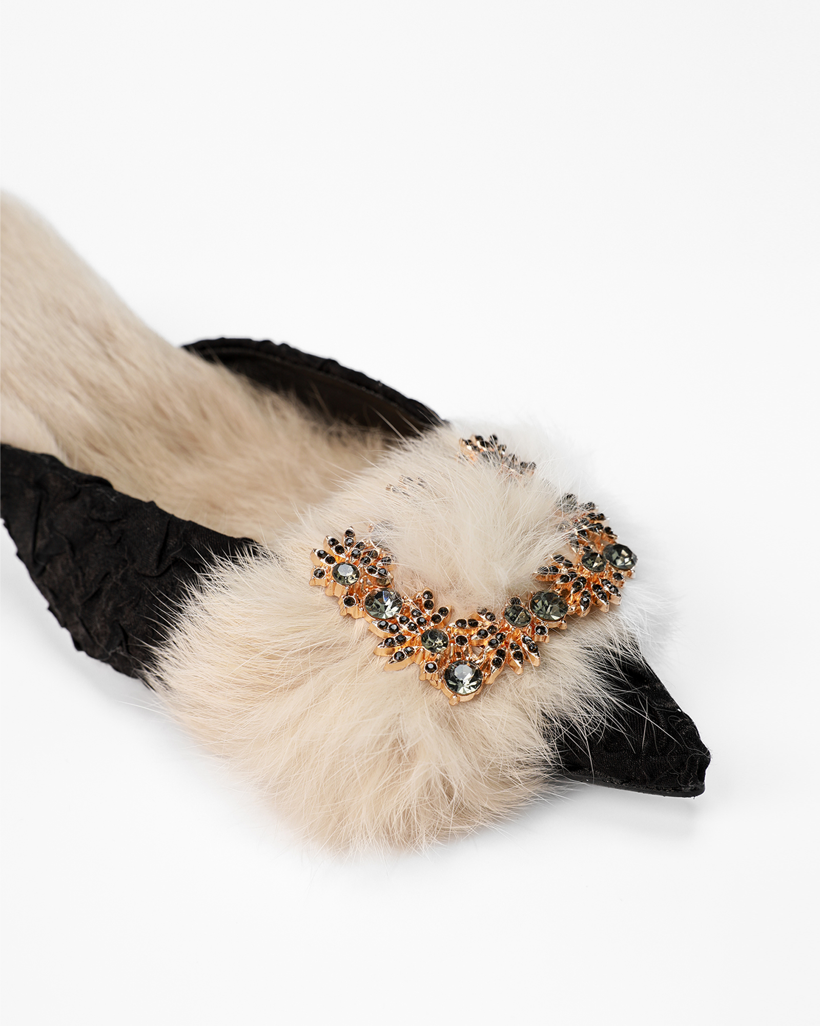 Helen Faux Fur Satin Mules In Black