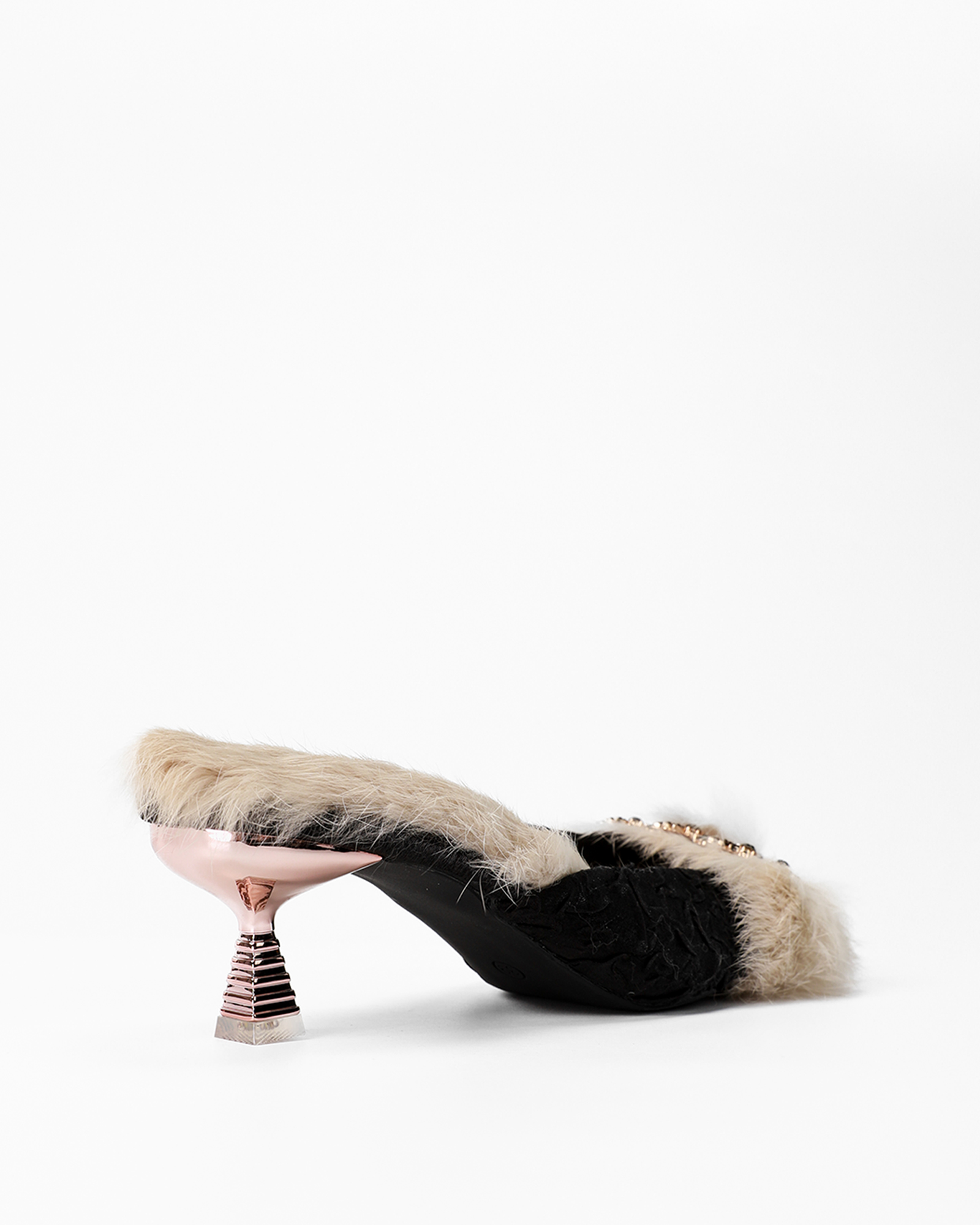 Helen Faux Fur Satin Mules In Black