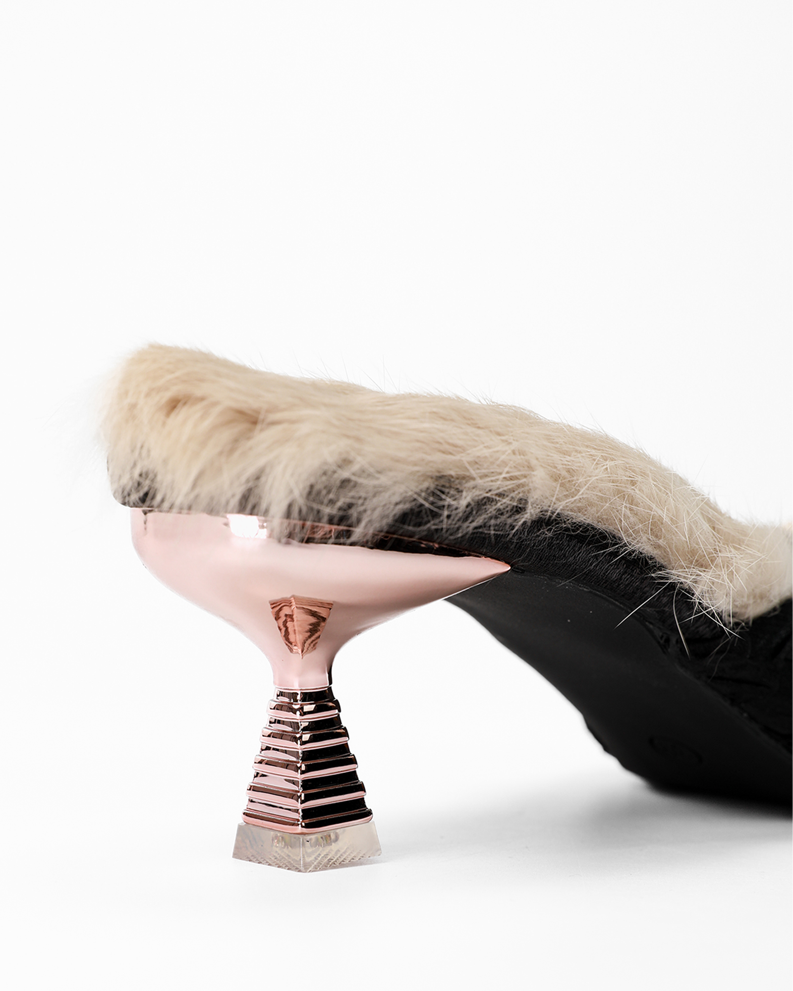 Helen Faux Fur Satin Mules In Black