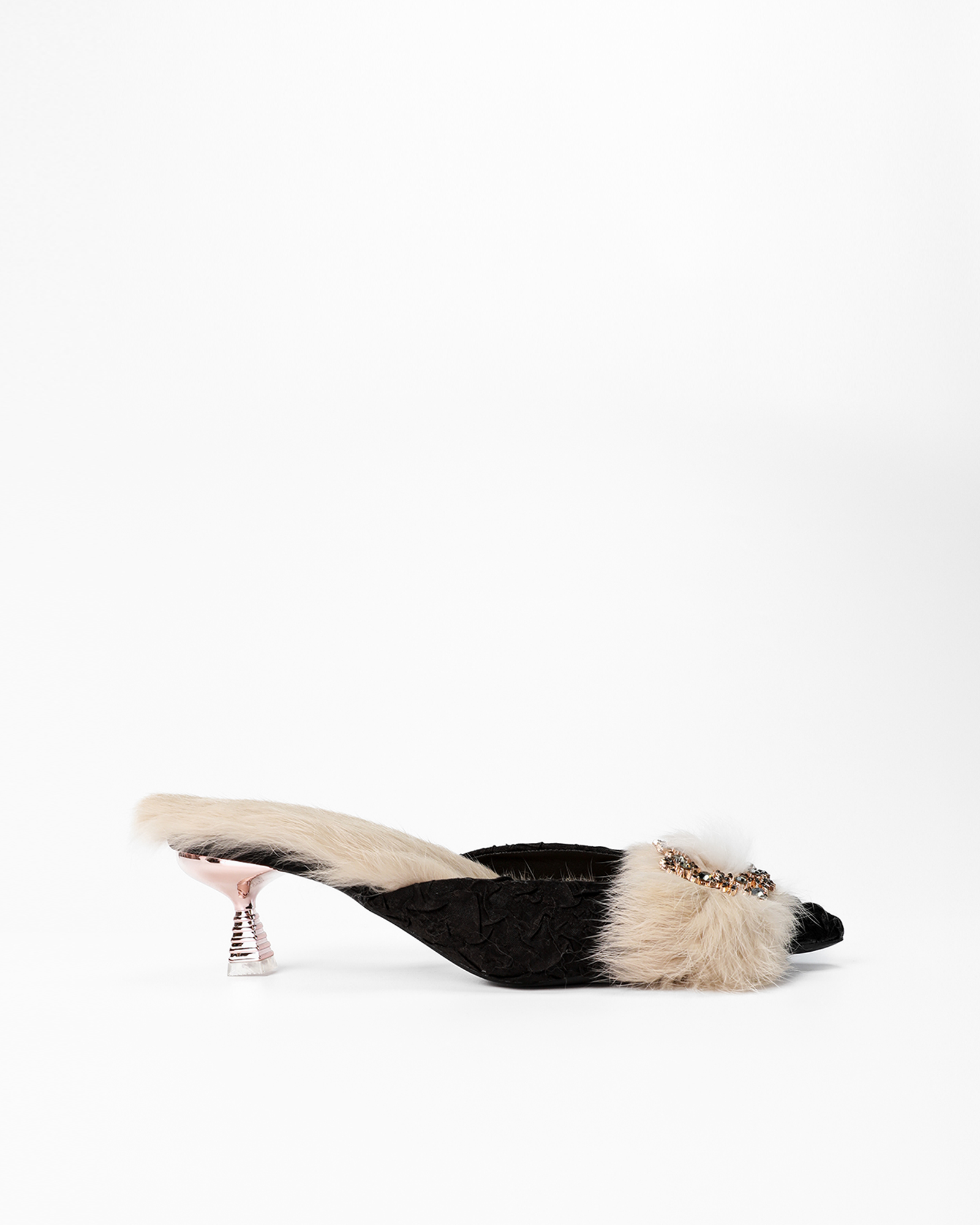 Helen Faux Fur Satin Mules In Black