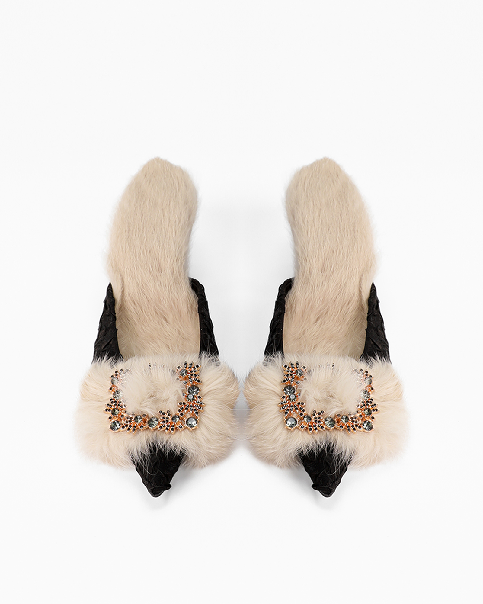 Helen Faux Fur Satin Mules In Black