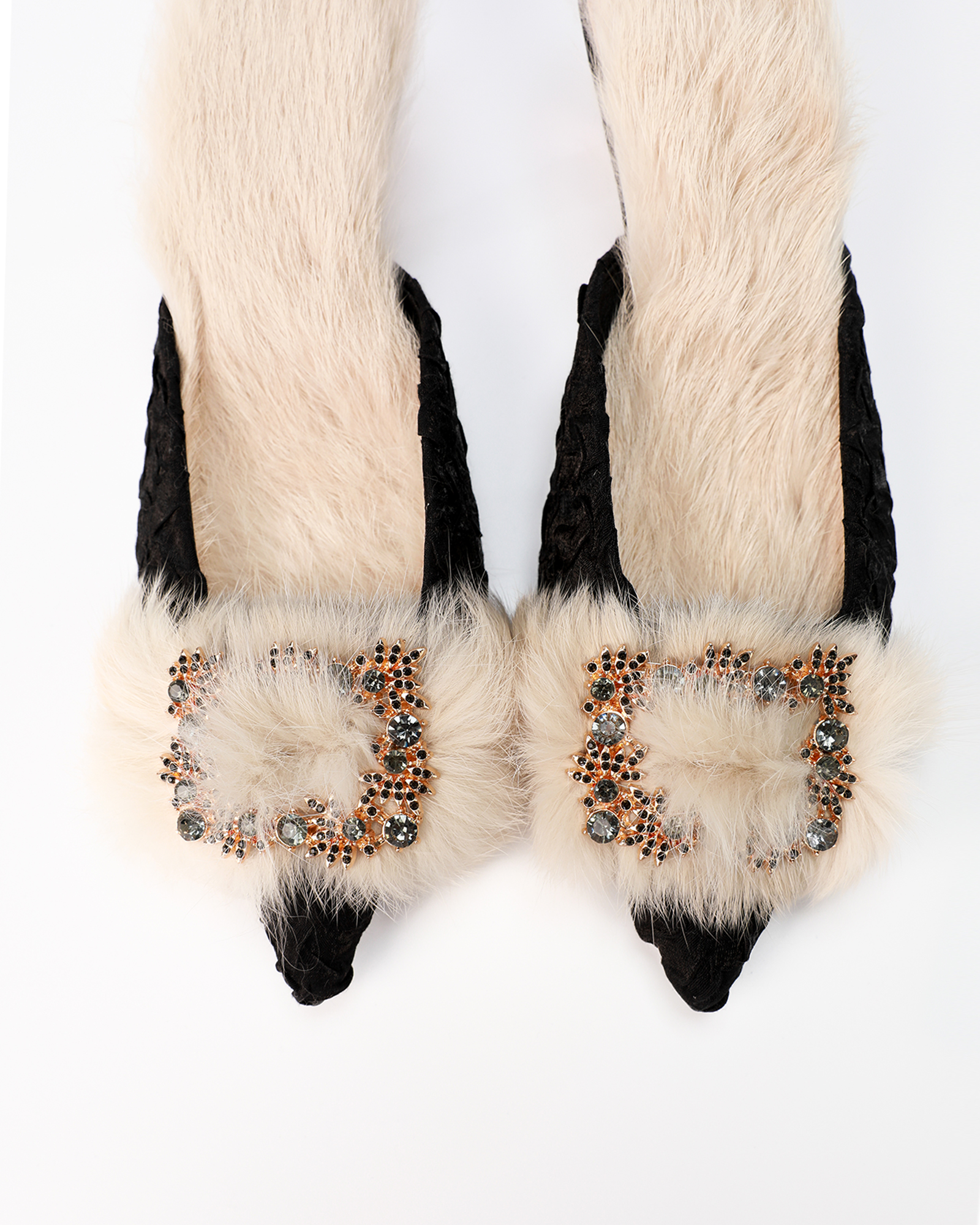 Helen Faux Fur Satin Mules In Black