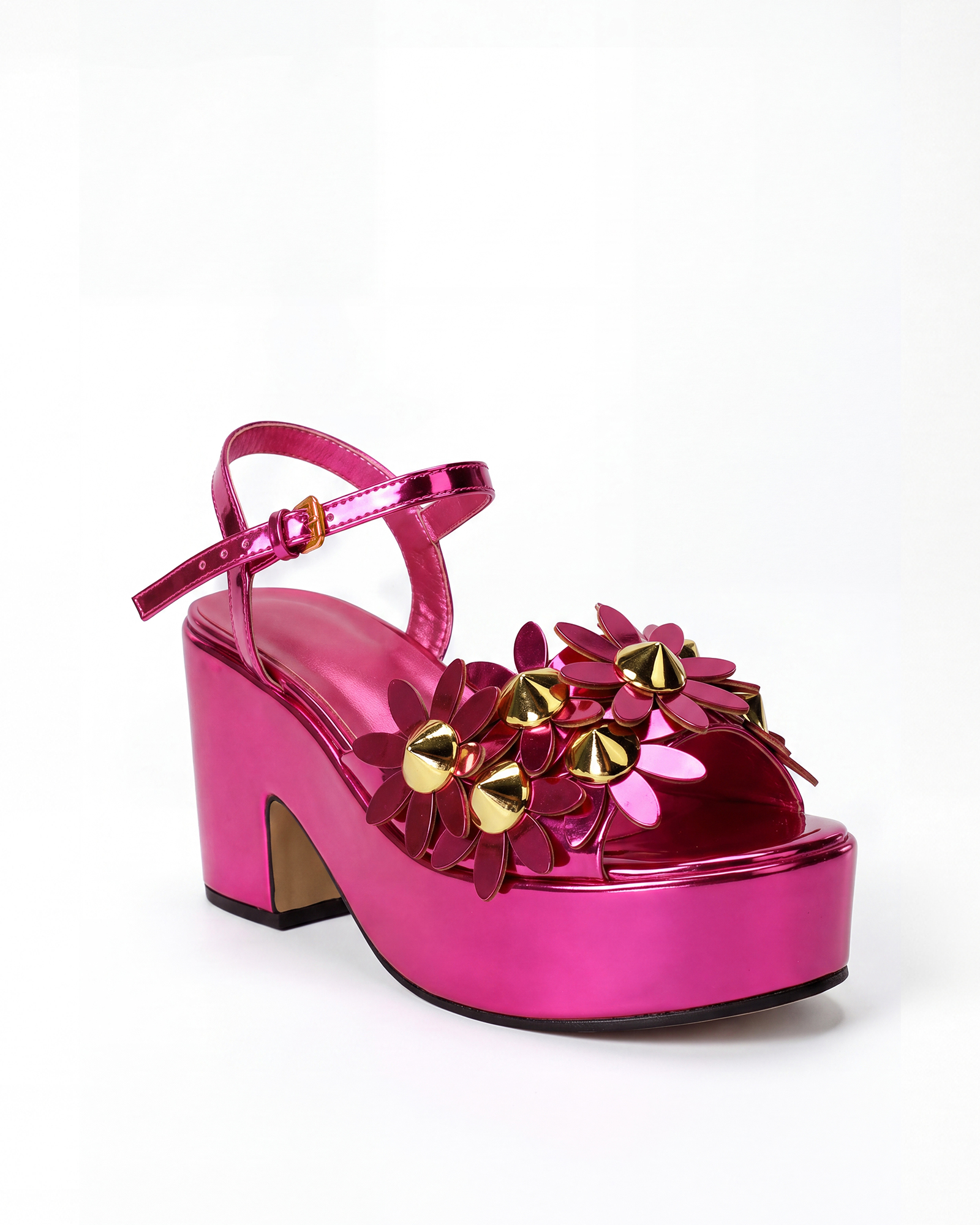 Melite Flower Platform Strap Sandals In Hot Pink