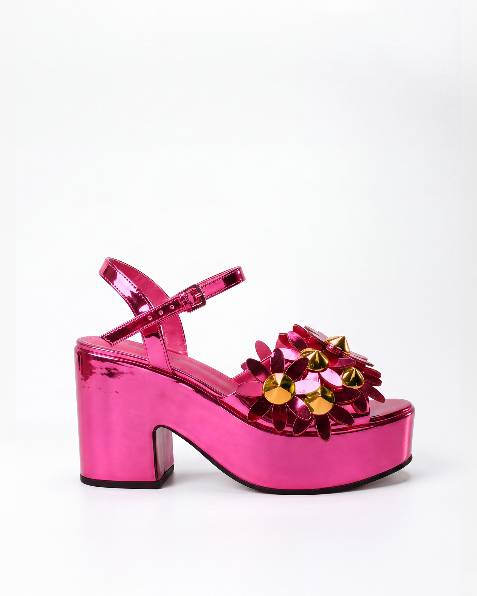 Melite Flower Platform Strap Sandals In Hot Pink
