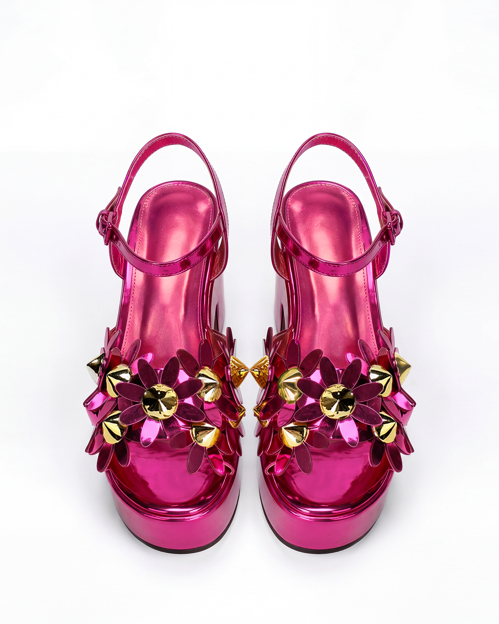 Melite Flower Platform Strap Sandals In Hot Pink