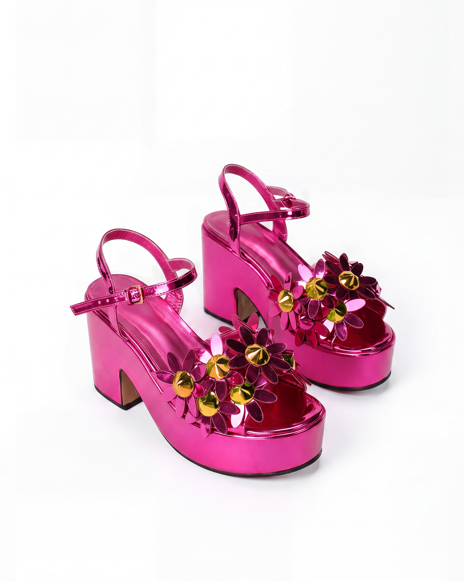 Melite Flower Platform Strap Sandals In Hot Pink