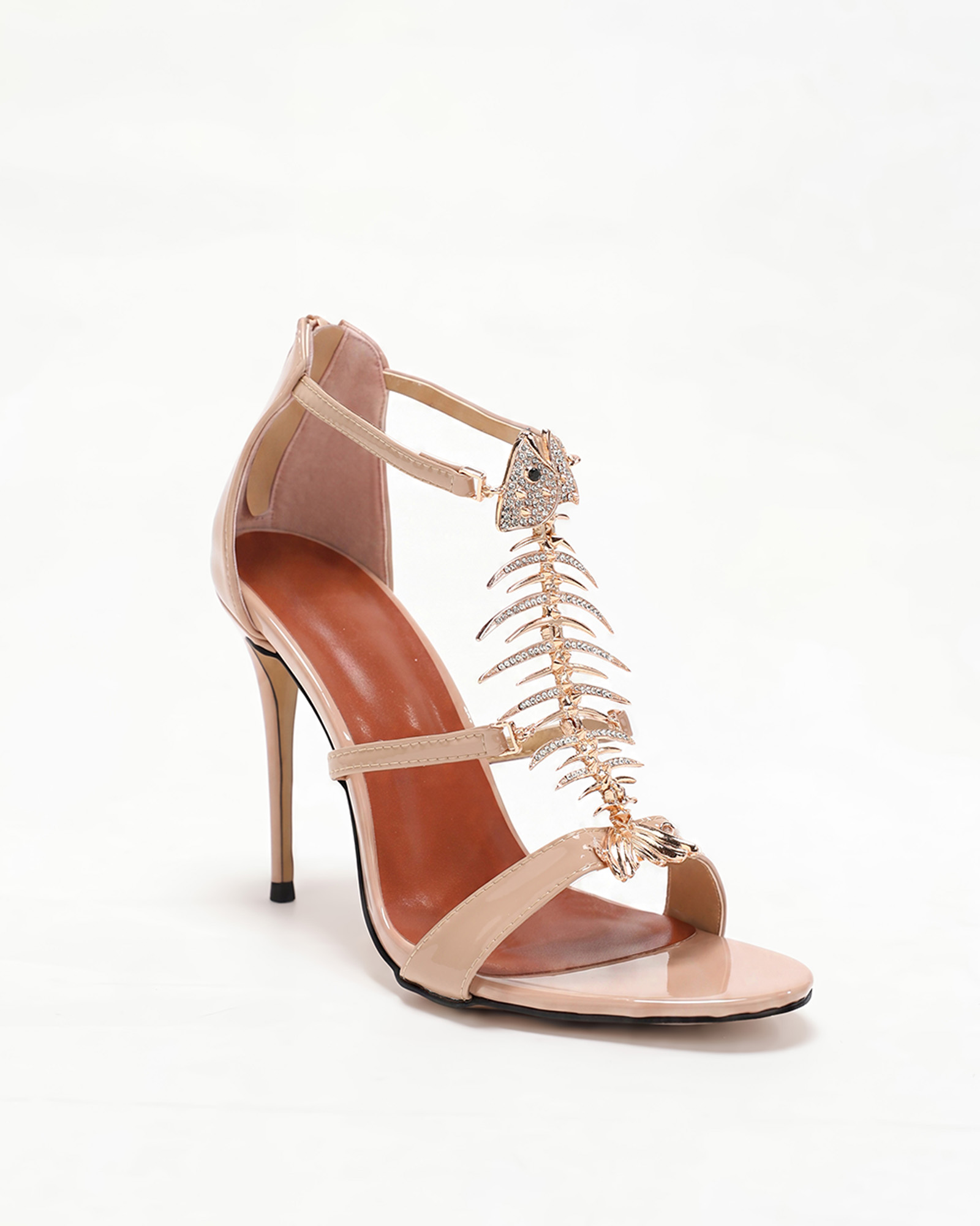 Pia Fish Bone Strap Sandals  In Nude