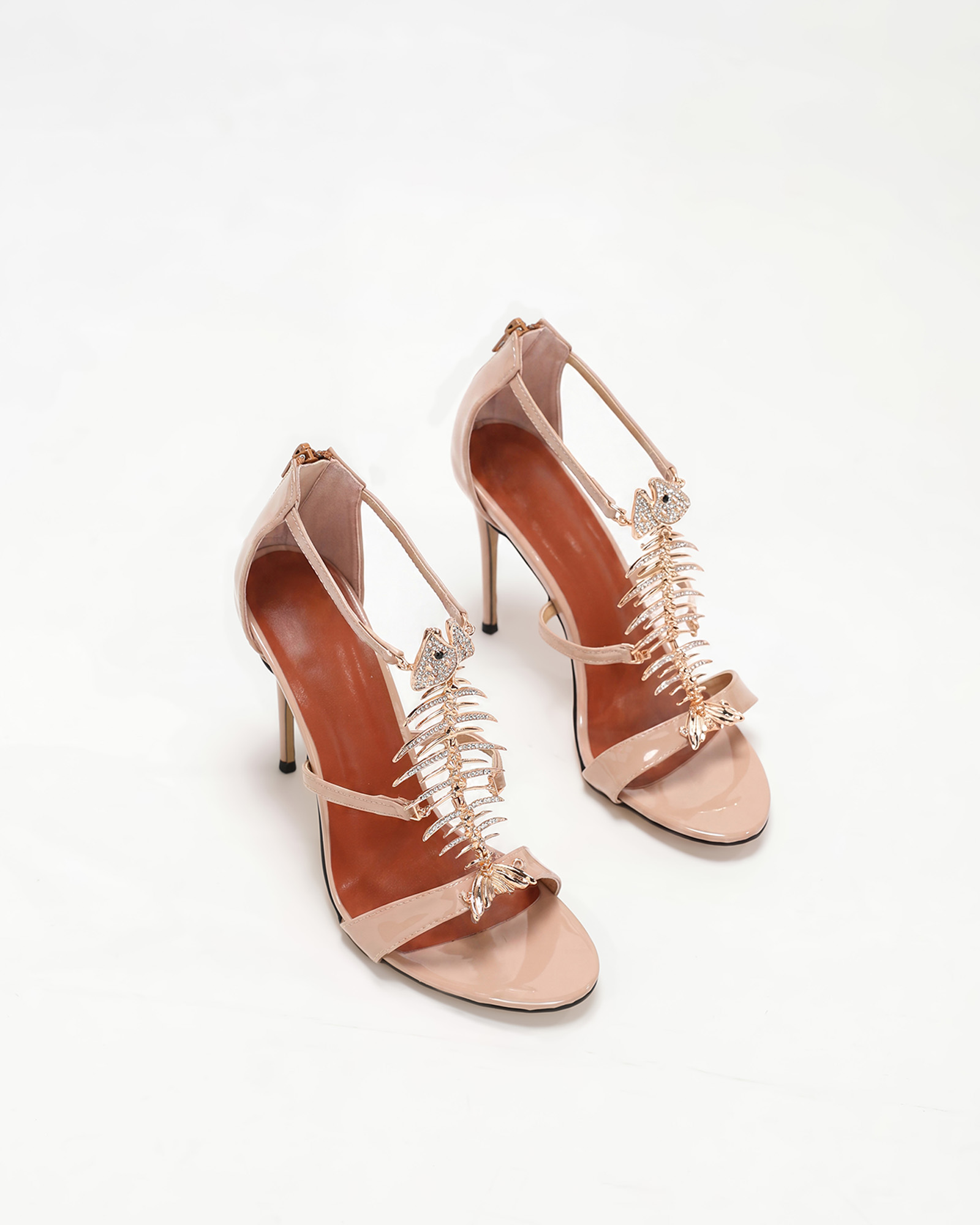 Pia Fish Bone Strap Sandals  In Nude