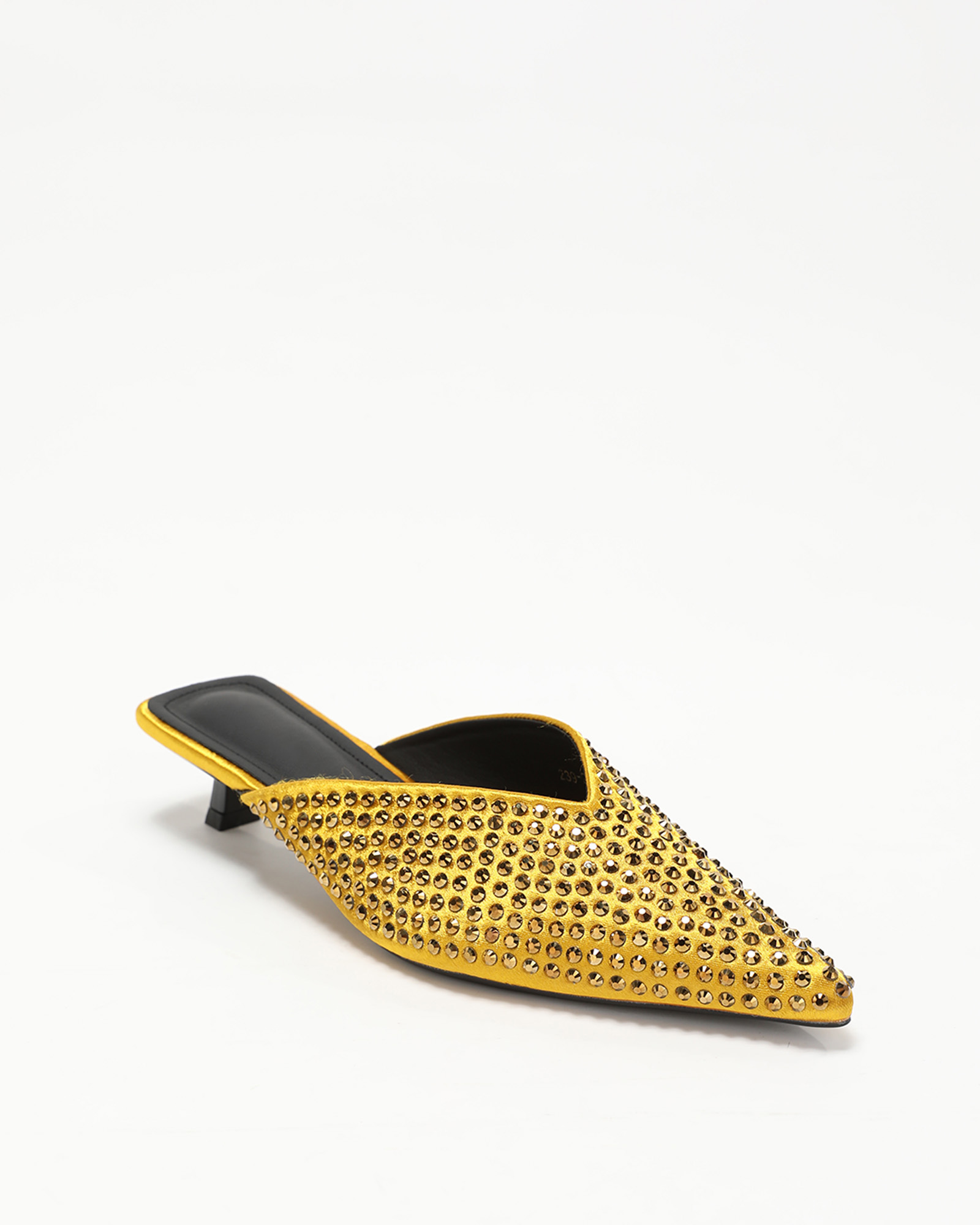 Kylee Rhinestone Kitten Heel Mules In Yellow